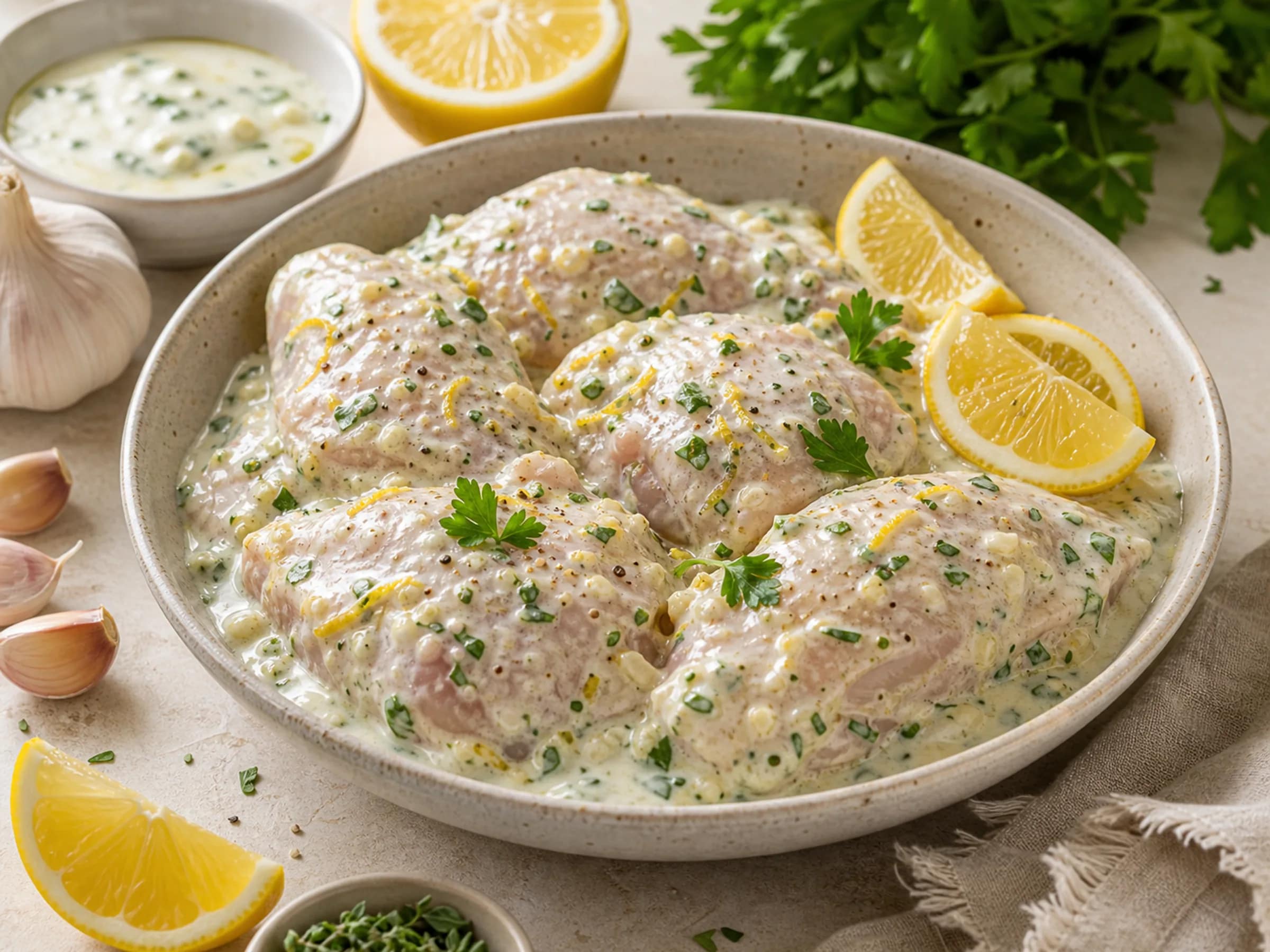 Hähnchen in Joghurt-Zitronen-Marinade aus der Pfanne