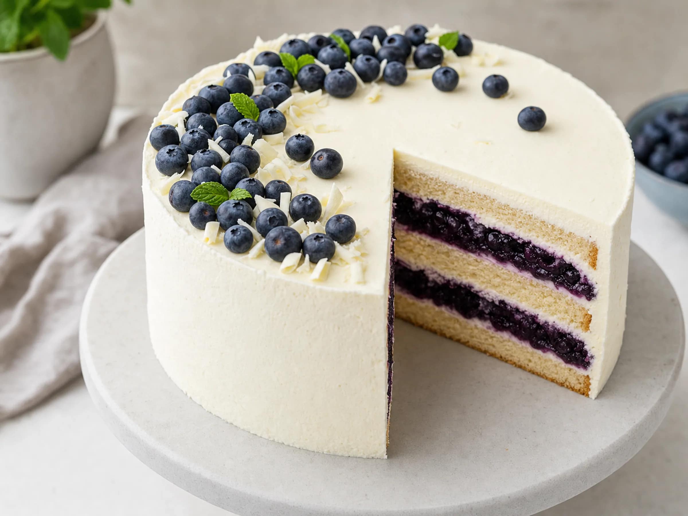 Heidelbeertorte mit Biskuit und Frischkäsecreme