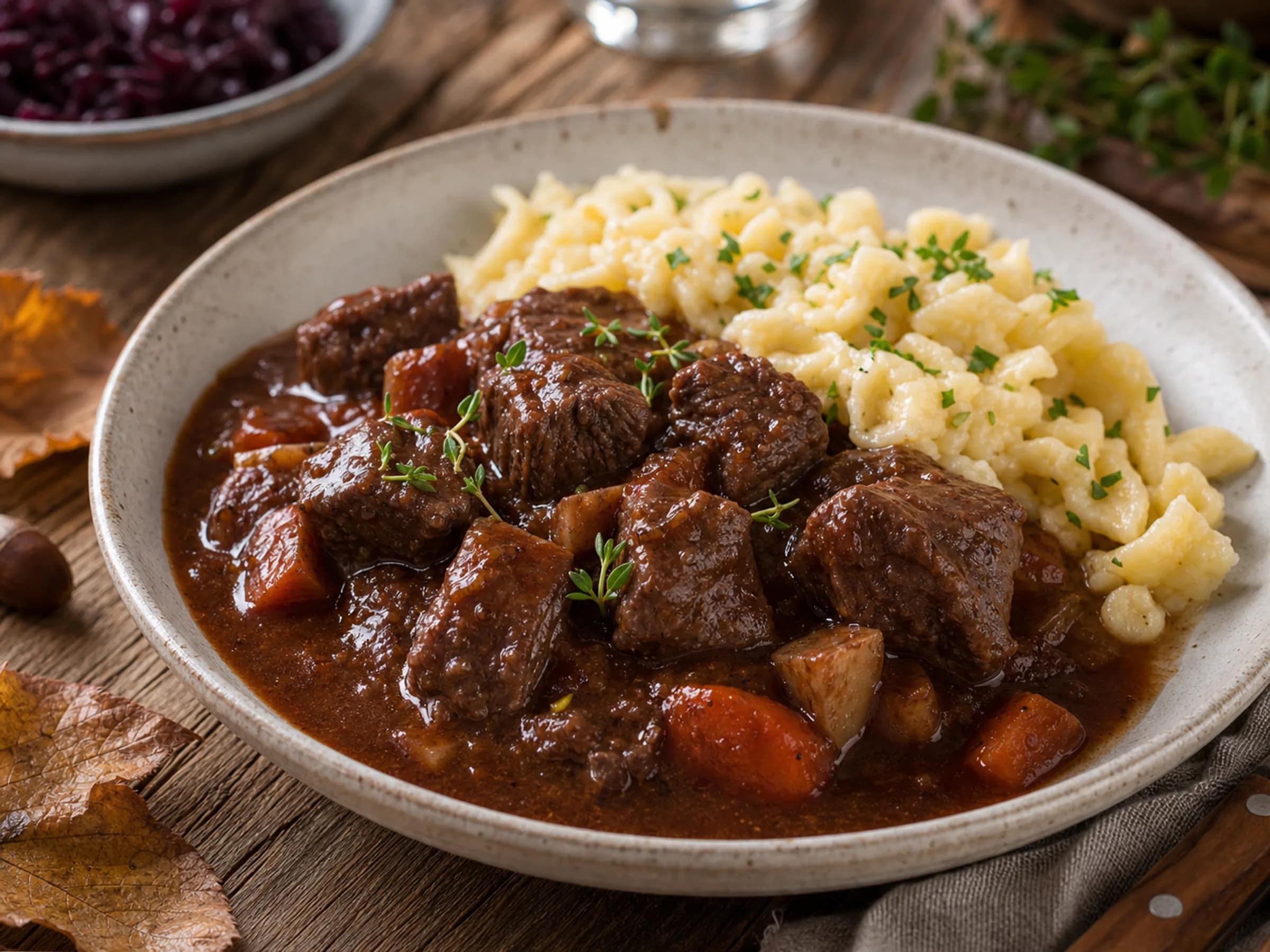 Hirschgulasch mit Rotwein und Wacholder