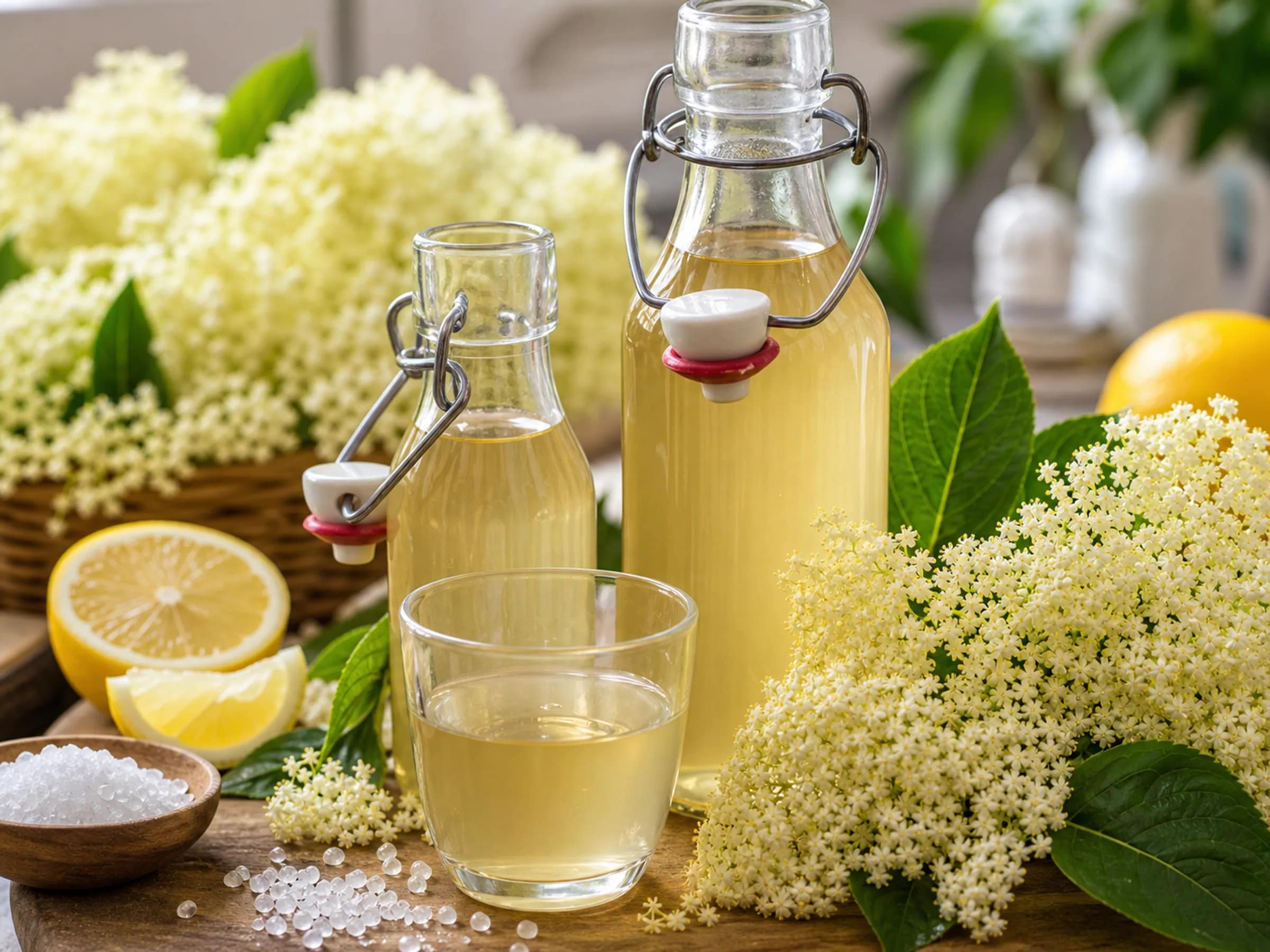 Holunderblütensirup mit Zitrone