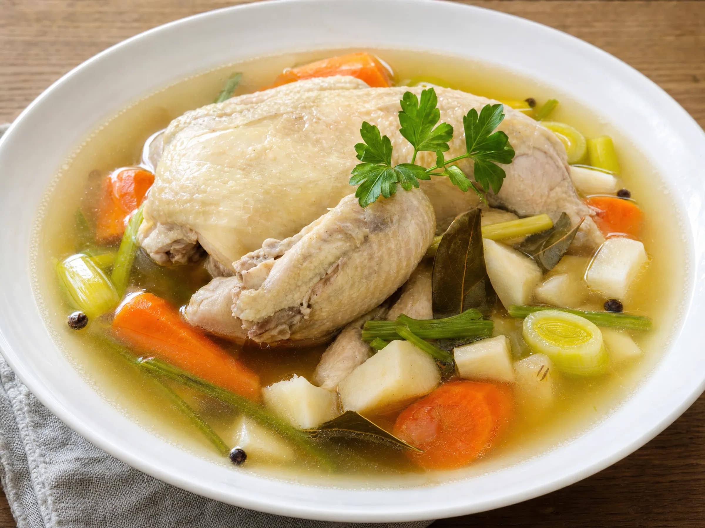 Hühnersuppe mit Suppenhuhn und Fadennudeln