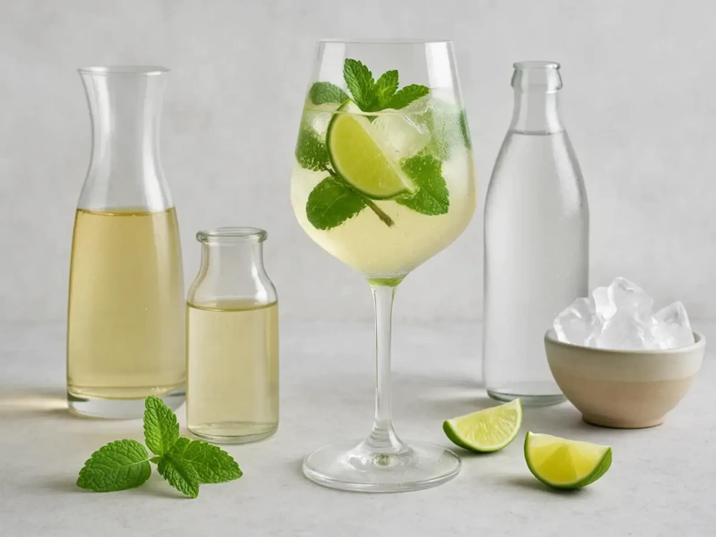 Hugo mit Prosecco, Holunderblütensirup und Limette