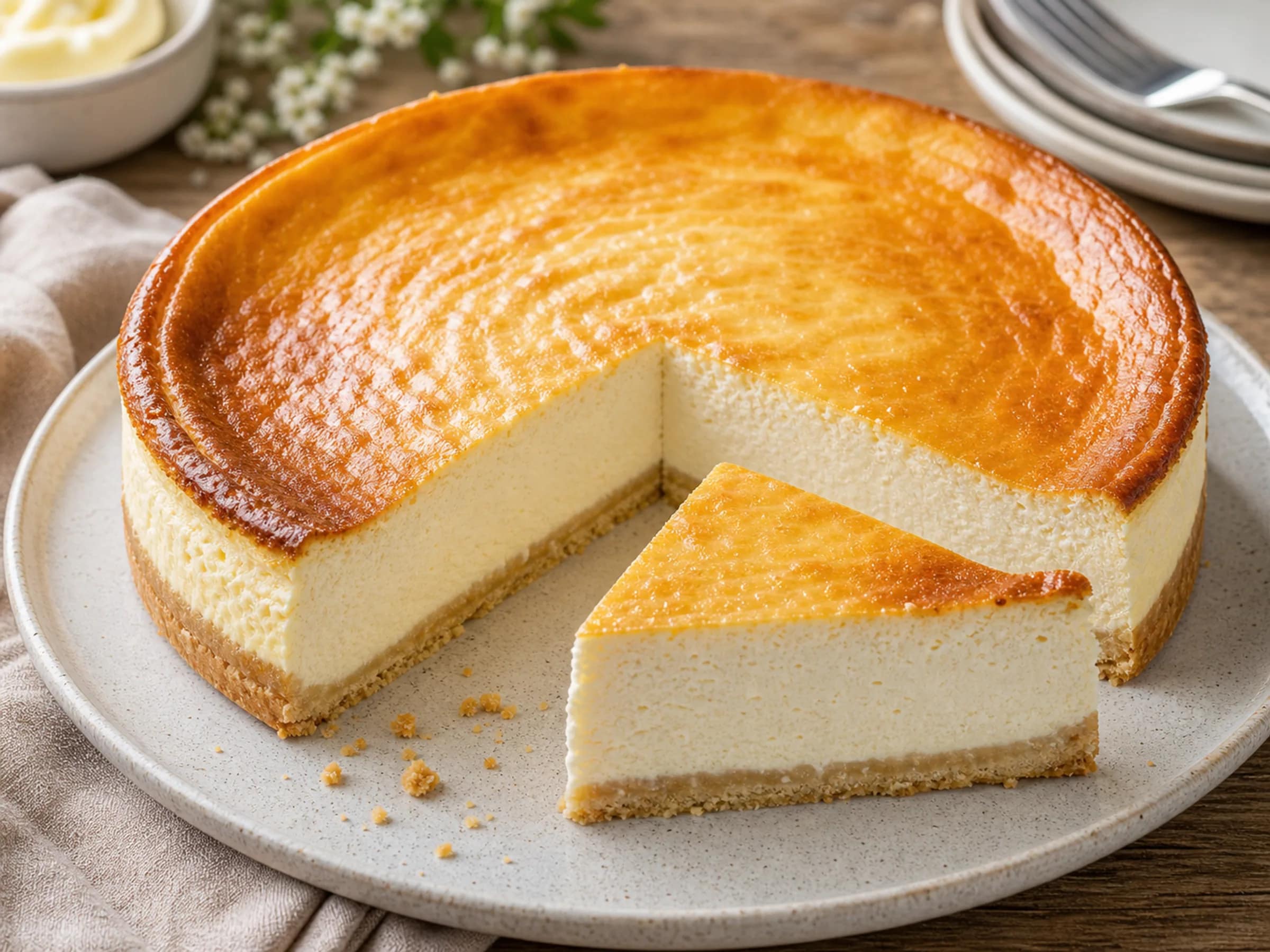 Käsekuchen mit Quark und Mürbeteig Rezeptfoto Käsekuchen mit Quark und Mürbeteig fertig angerichtet