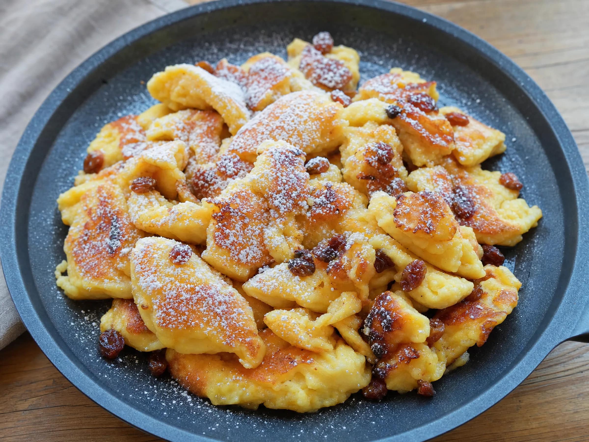 Kaiserschmarrn aus der Pfanne mit Rosinen