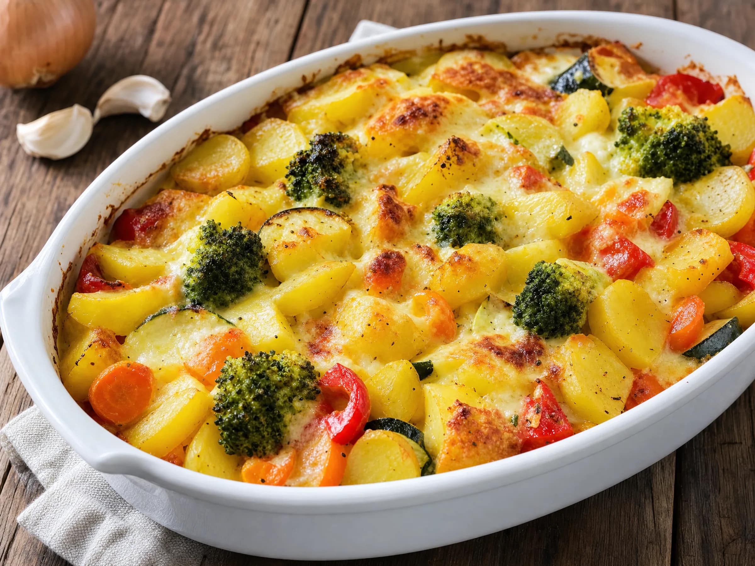 Kartoffel-Gemüse-Auflauf ohne Vorkochen mit Gouda-Kruste