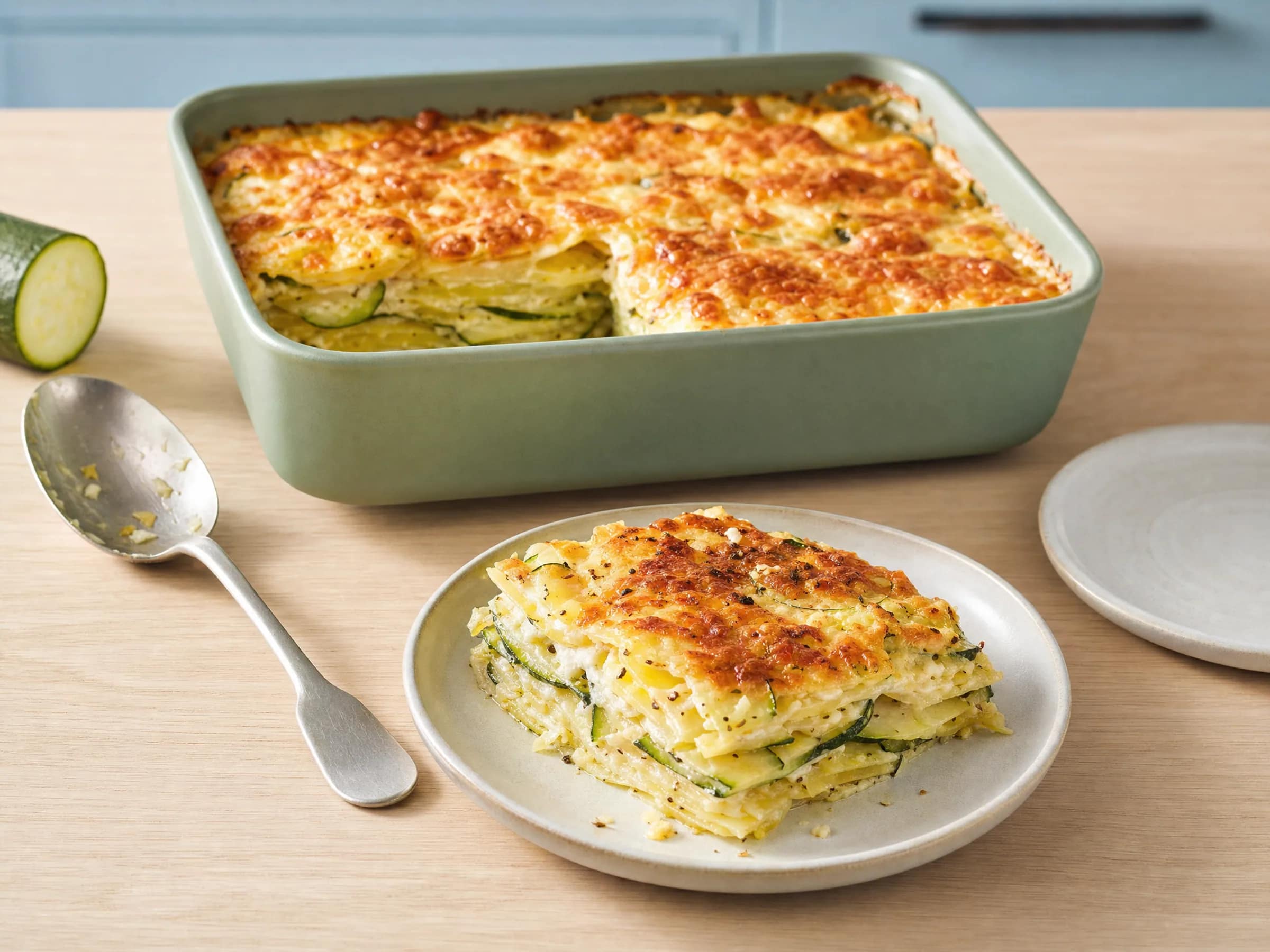 Kartoffel-Zucchini-Gratin ohne Vorkochen mit Käsekruste