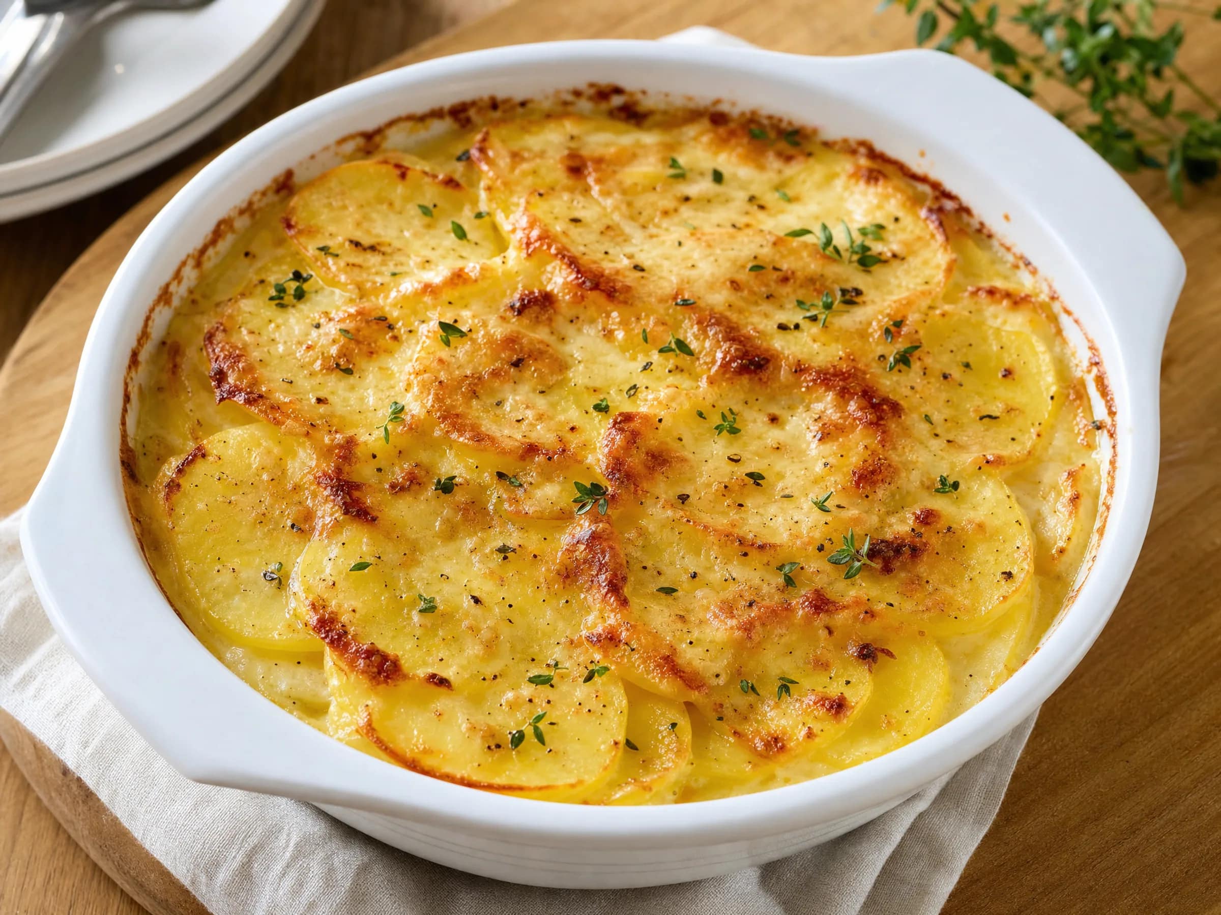 Kartoffelgratin aus rohen Kartoffeln mit Gruyère-Kruste