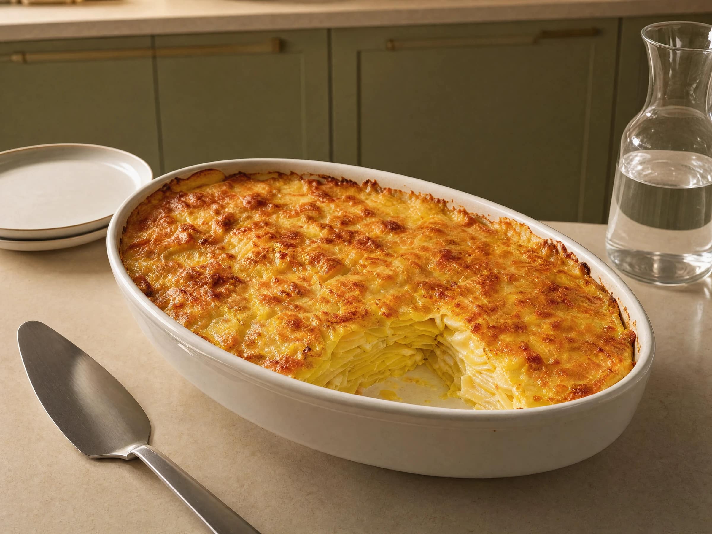 Kartoffelgratin aus rohen Kartoffeln mit Gruyère-Kruste