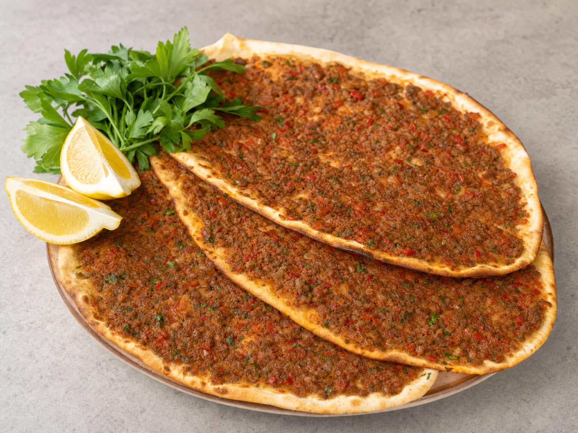 Lahmacun mit dünnem Teig und Hackbelag