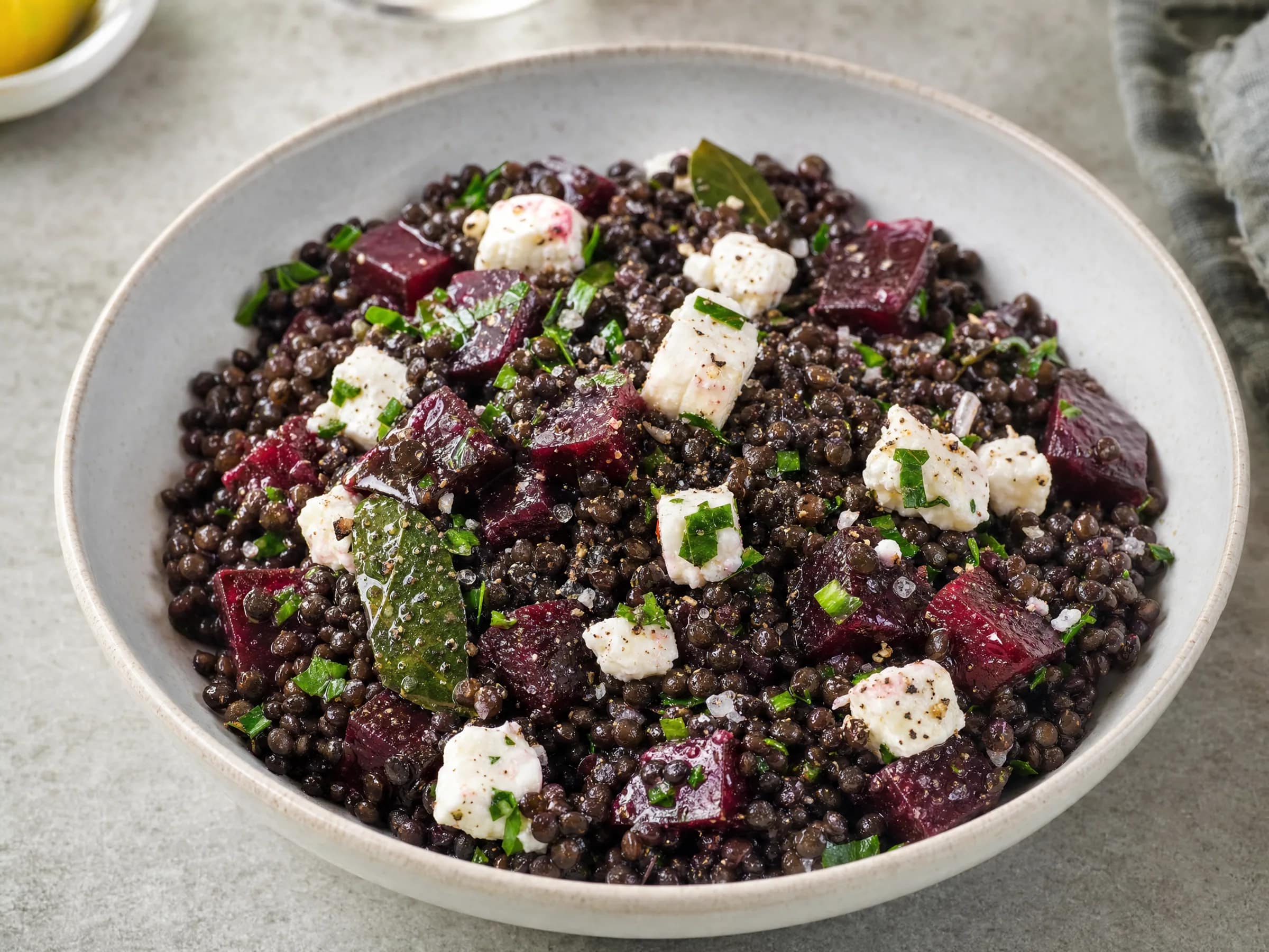 Linsensalat mit Belugalinsen, Feta und Roter Bete
