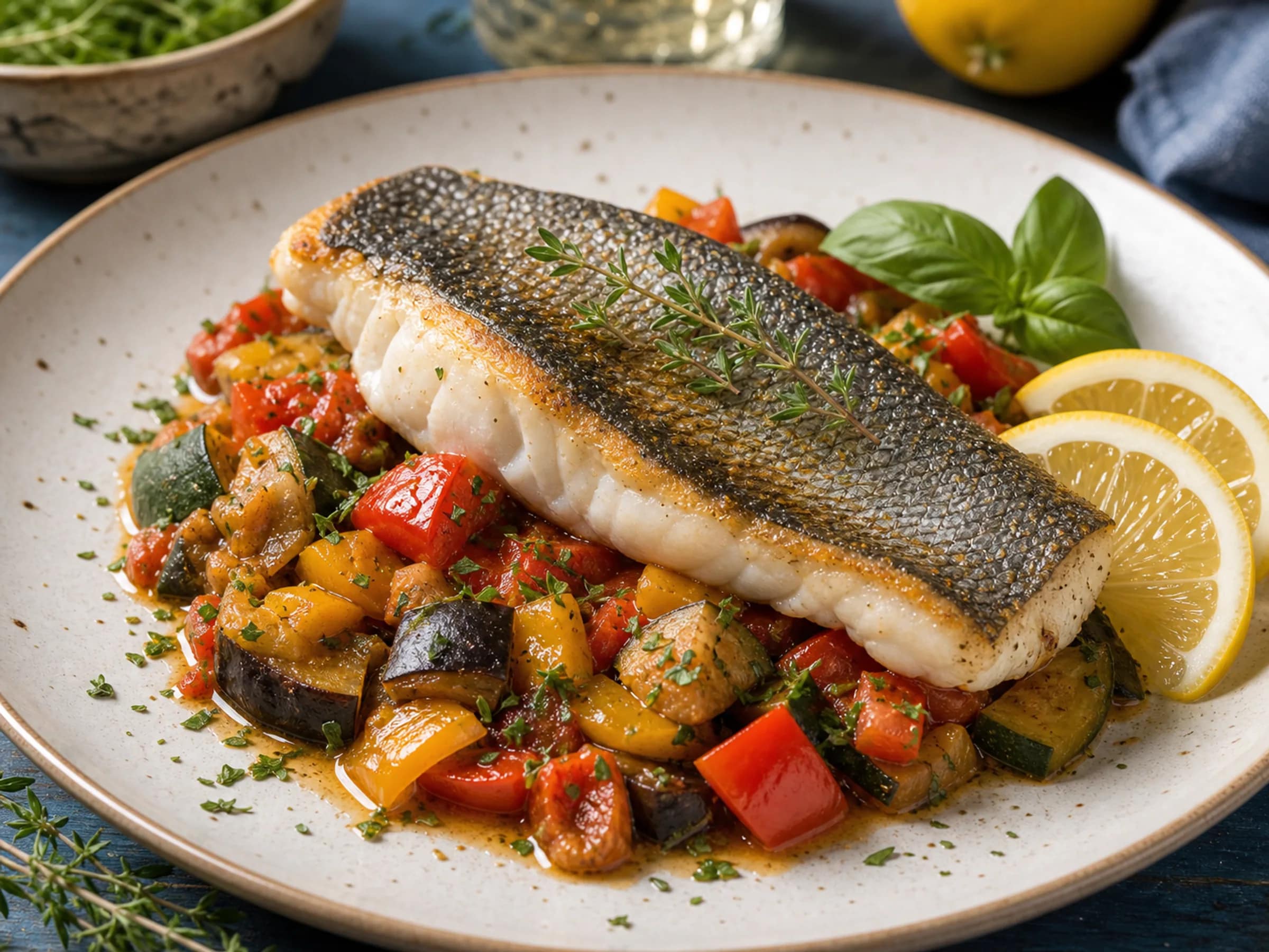 Gebratener Loup de Mer auf Ratatouille