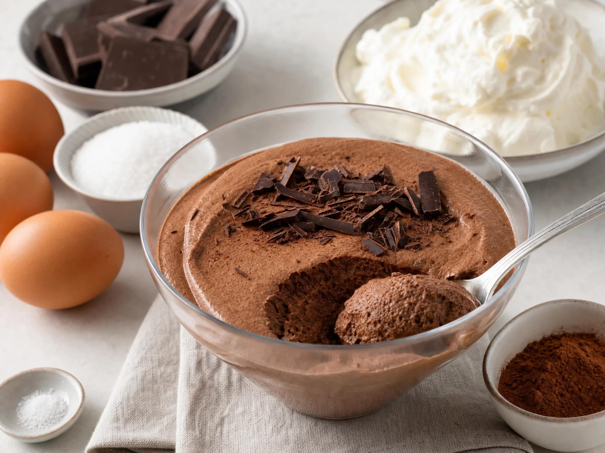 Mousse au Chocolat mit dunkler Schokolade Rezeptfoto Mousse au Chocolat mit dunkler Schokolade fertig angerichtet