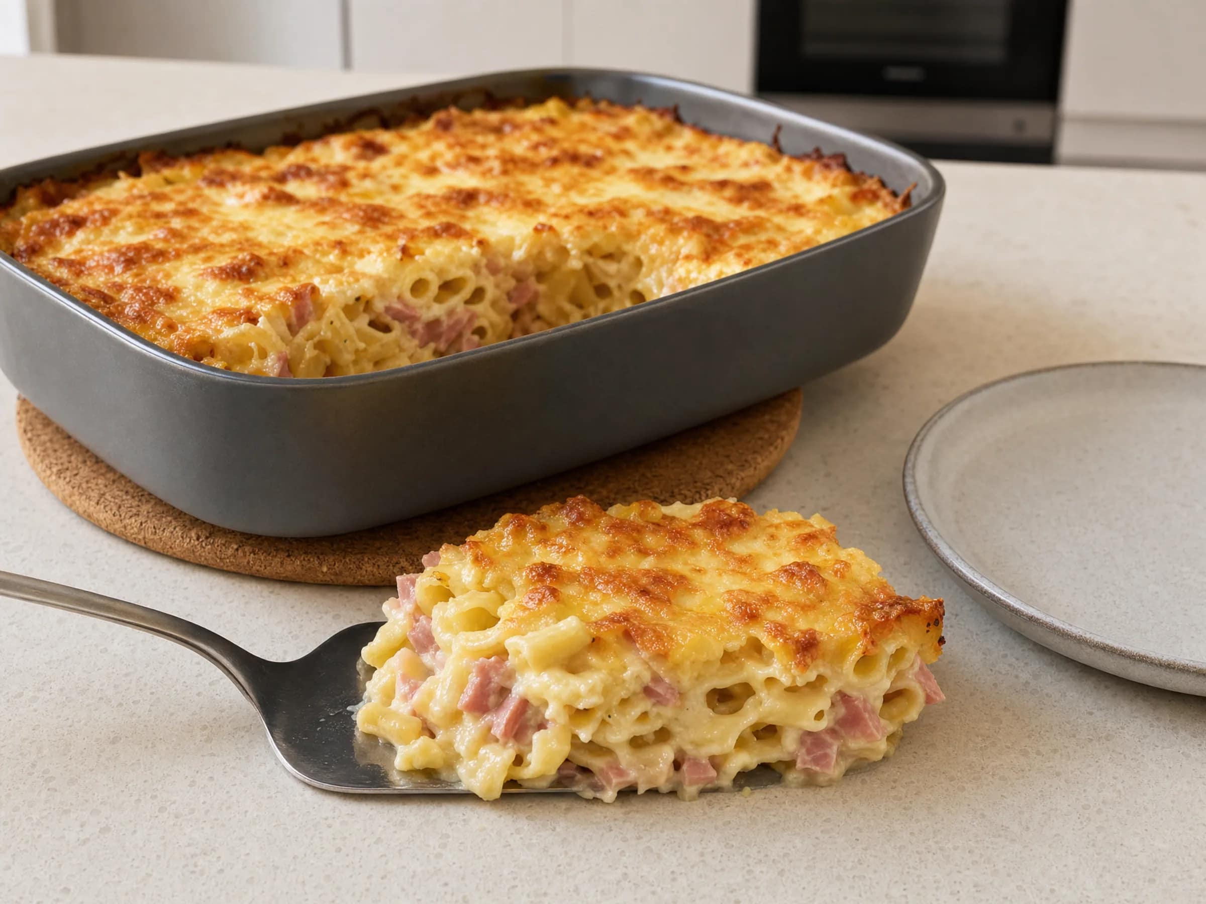 Nudel-Schinken-Gratin ohne Fix mit goldbrauner Käsekruste