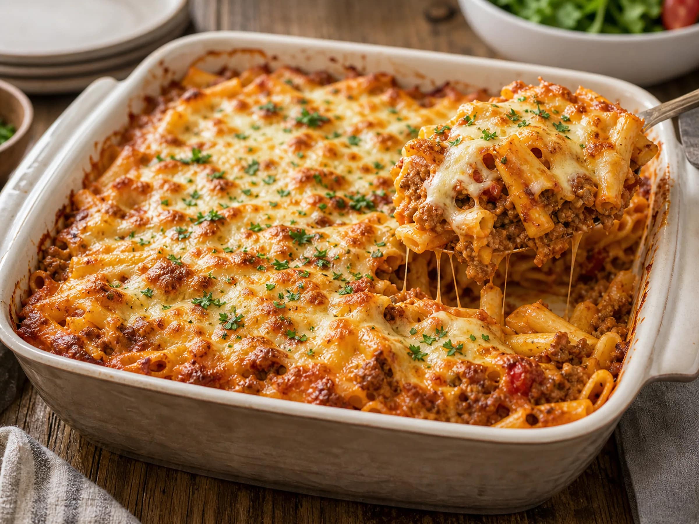 Nudelauflauf mit Hackfleisch und Käsekruste