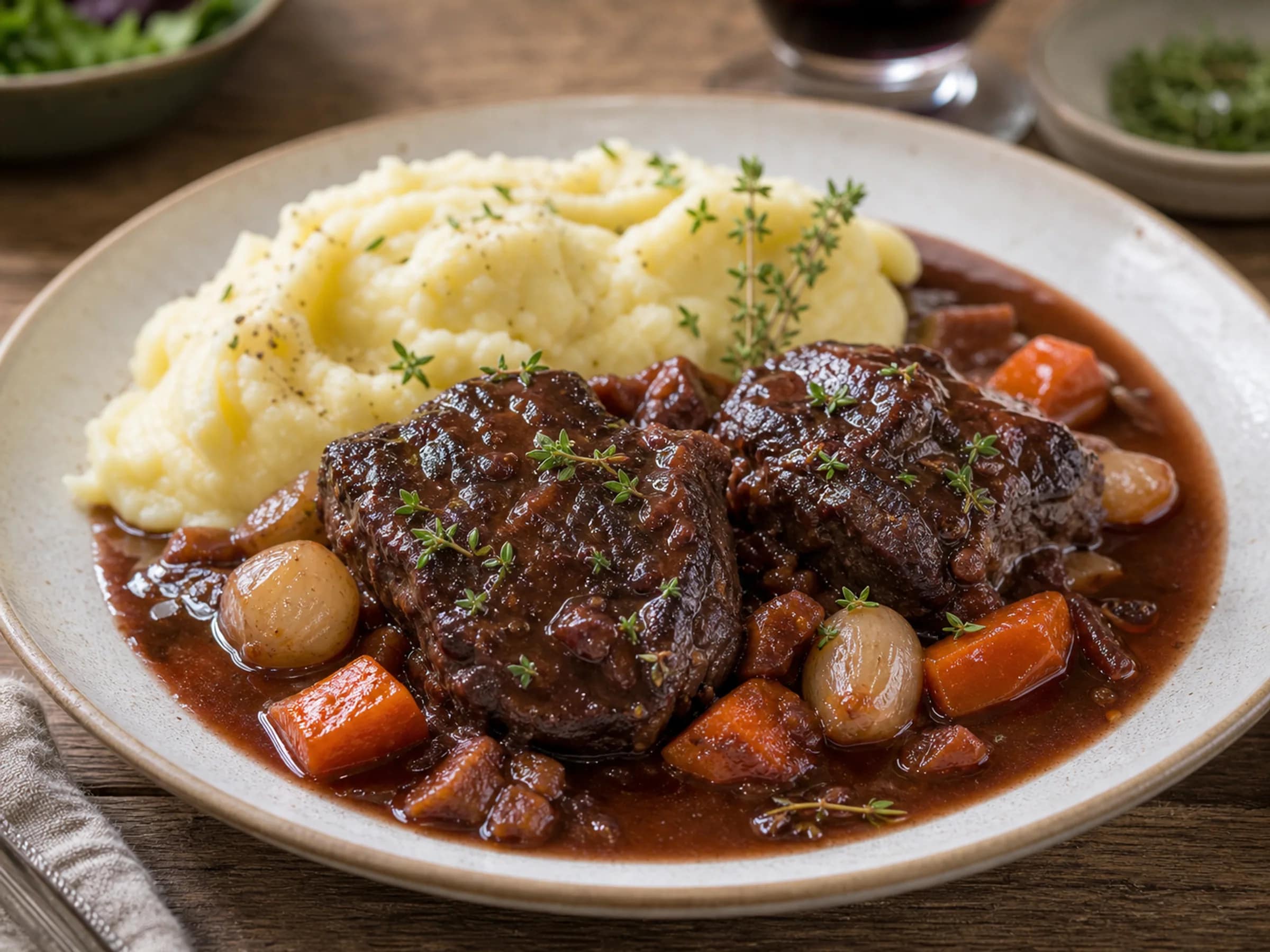 Ochsenbäckchen in kräftiger Rotweinsauce