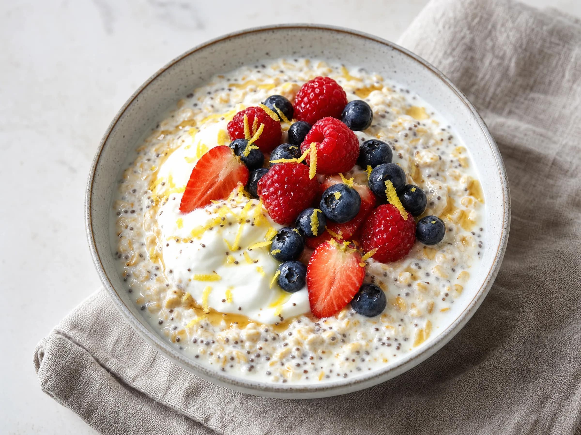 Overnight Oats mit Joghurt und Chia Rezeptfoto Overnight Oats mit Joghurt und Chia fertig angerichtet