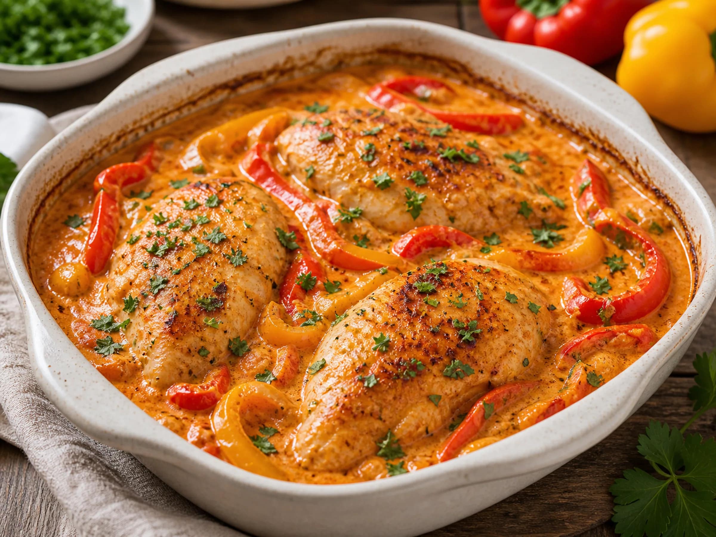 Paprika-Sahne-Hähnchen aus der Pfanne