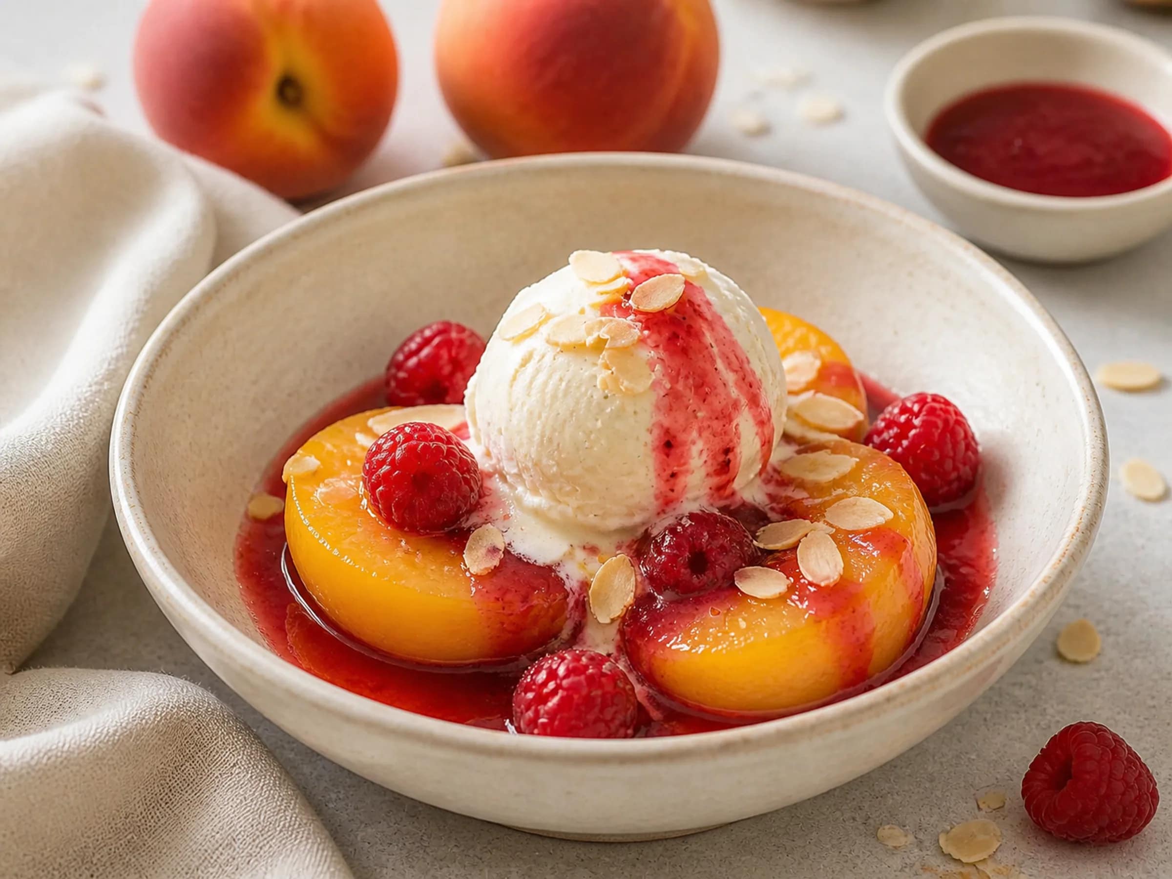 Pfirsich Melba mit Himbeersauce