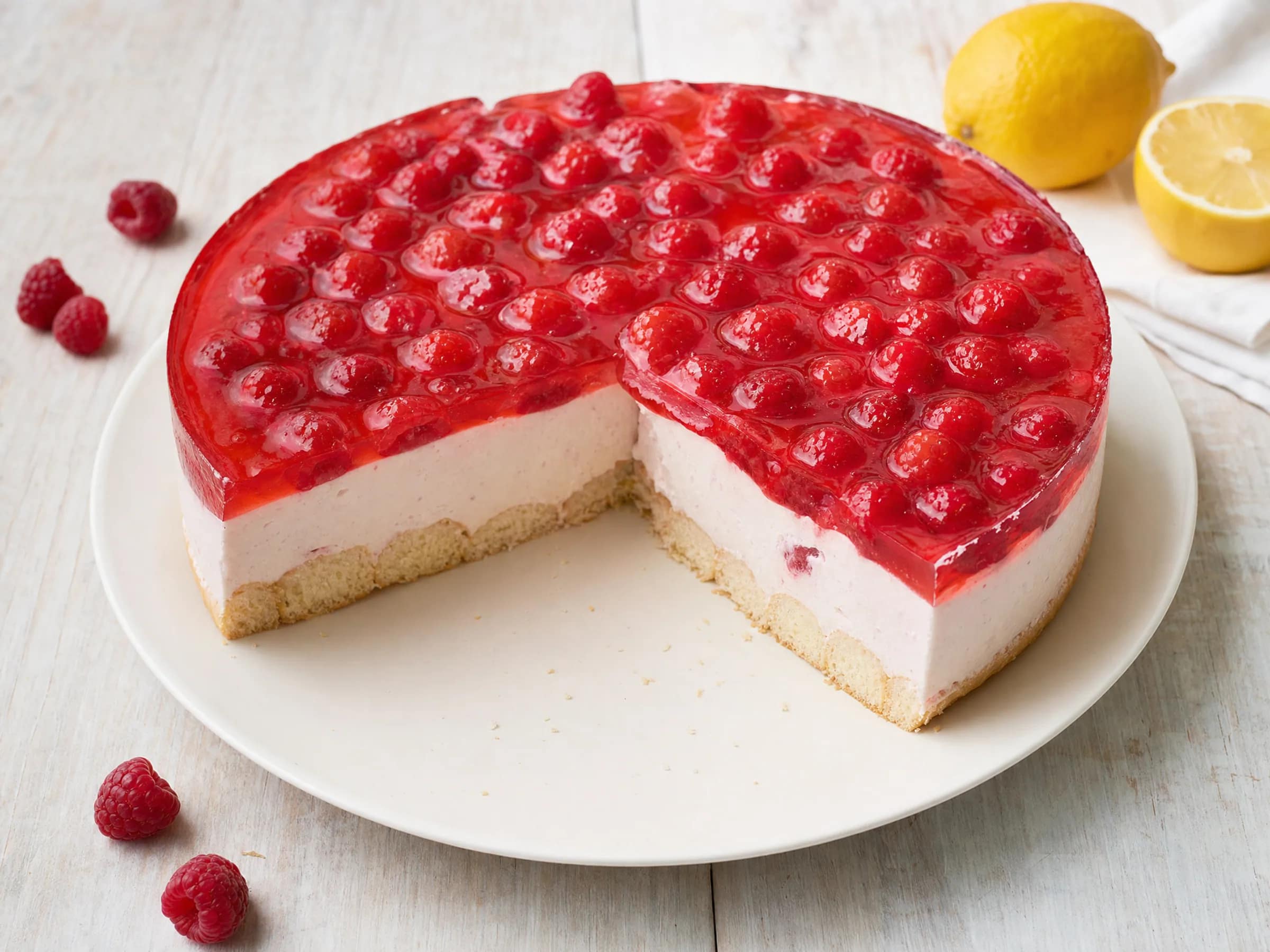 Philadelphia-Torte mit Himbeeren und Götterspeise-Creme