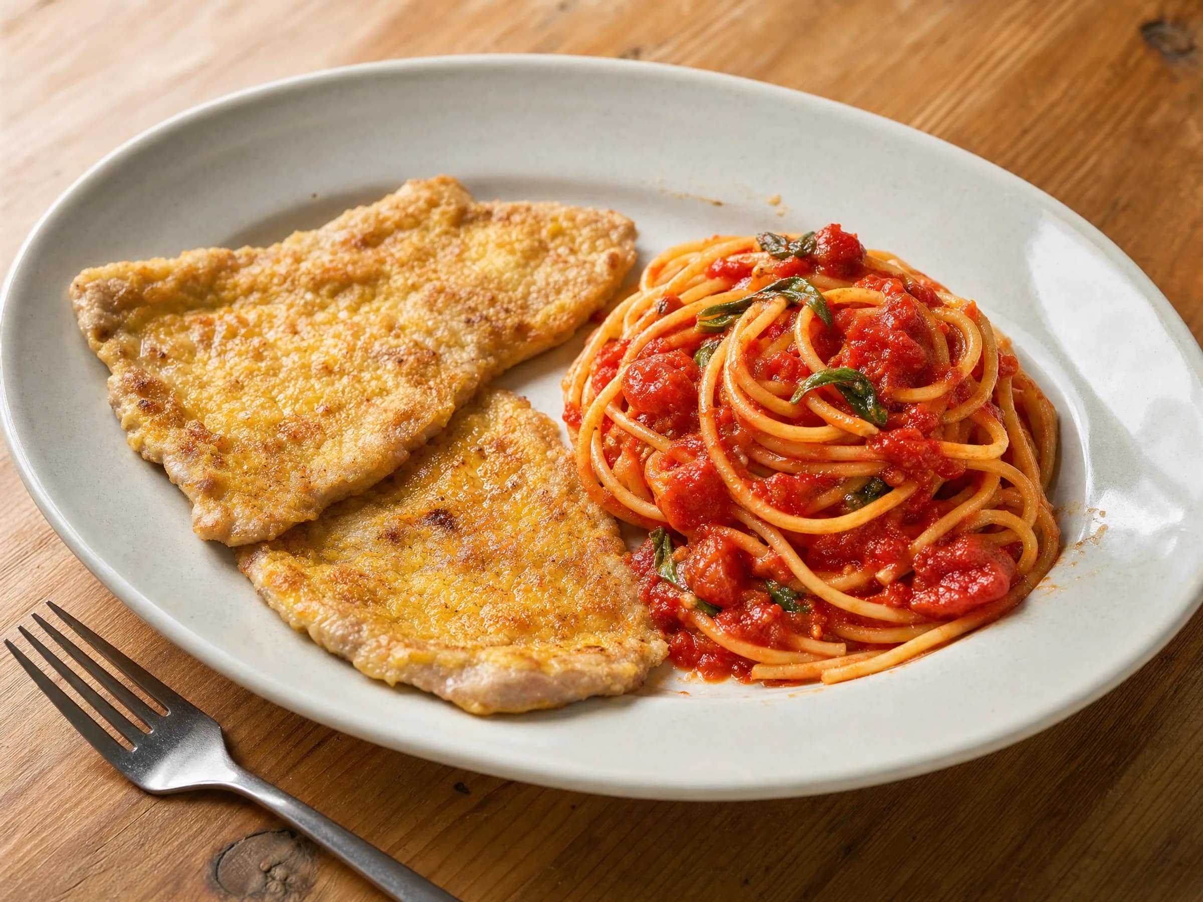 Piccata Milanese mit Tomatenspaghetti