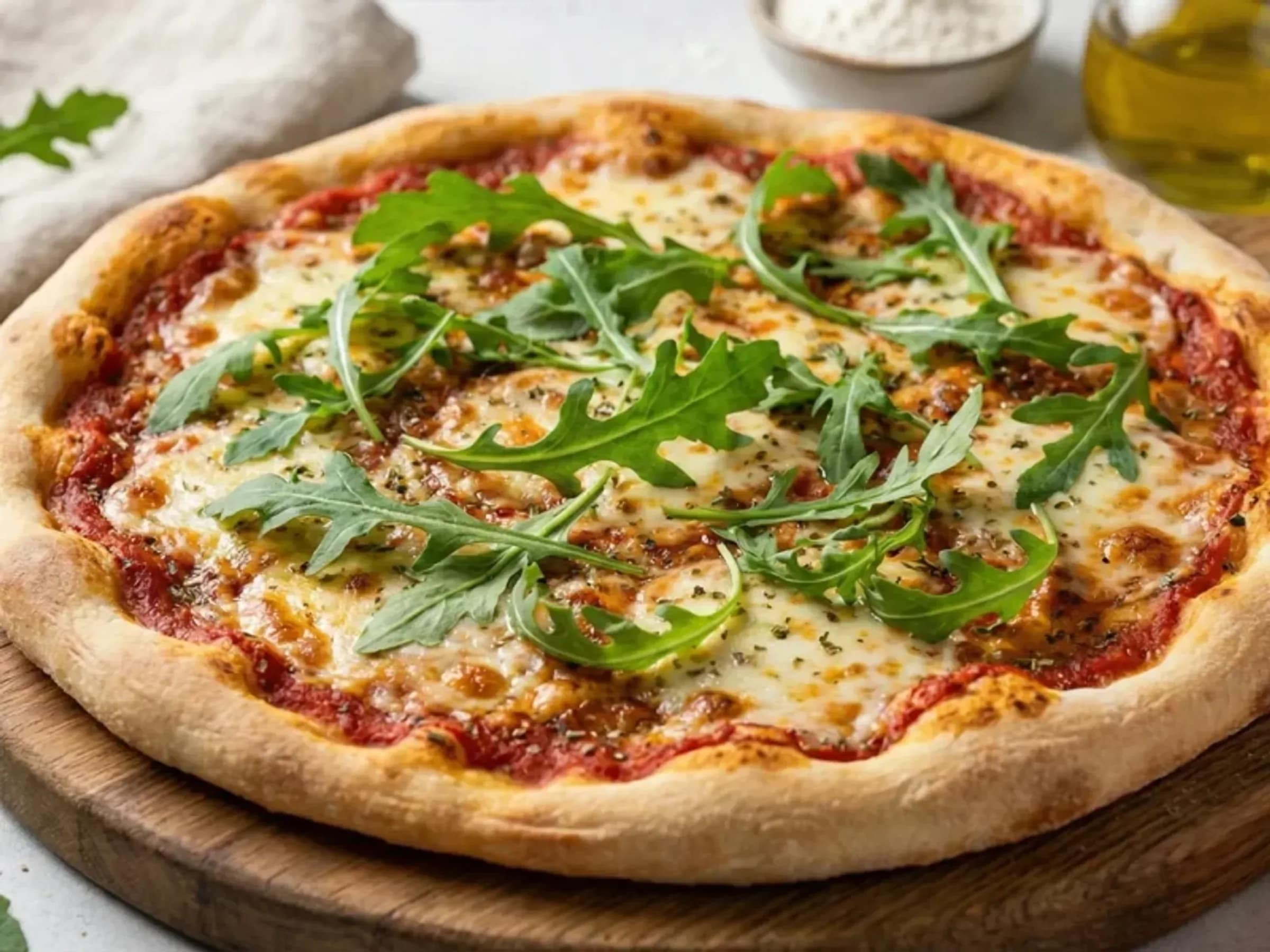 Pizza mit Rucola und Parmesan