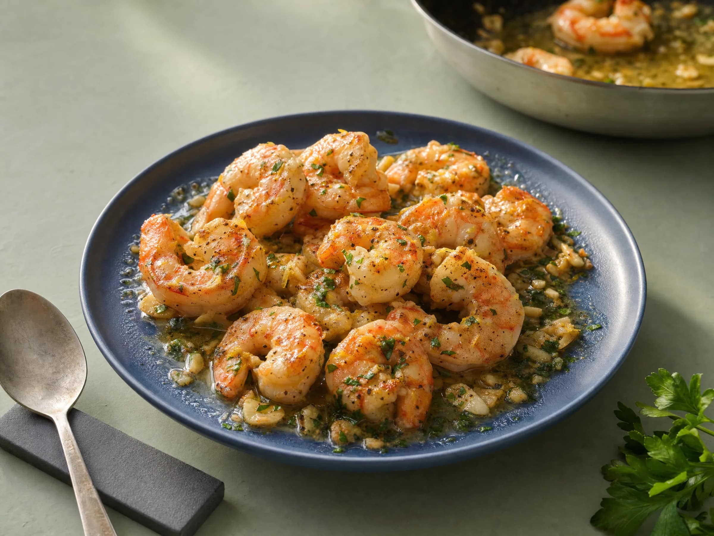 Riesengarnelen aus der Pfanne mit Knoblauch-Zitronen-Butter