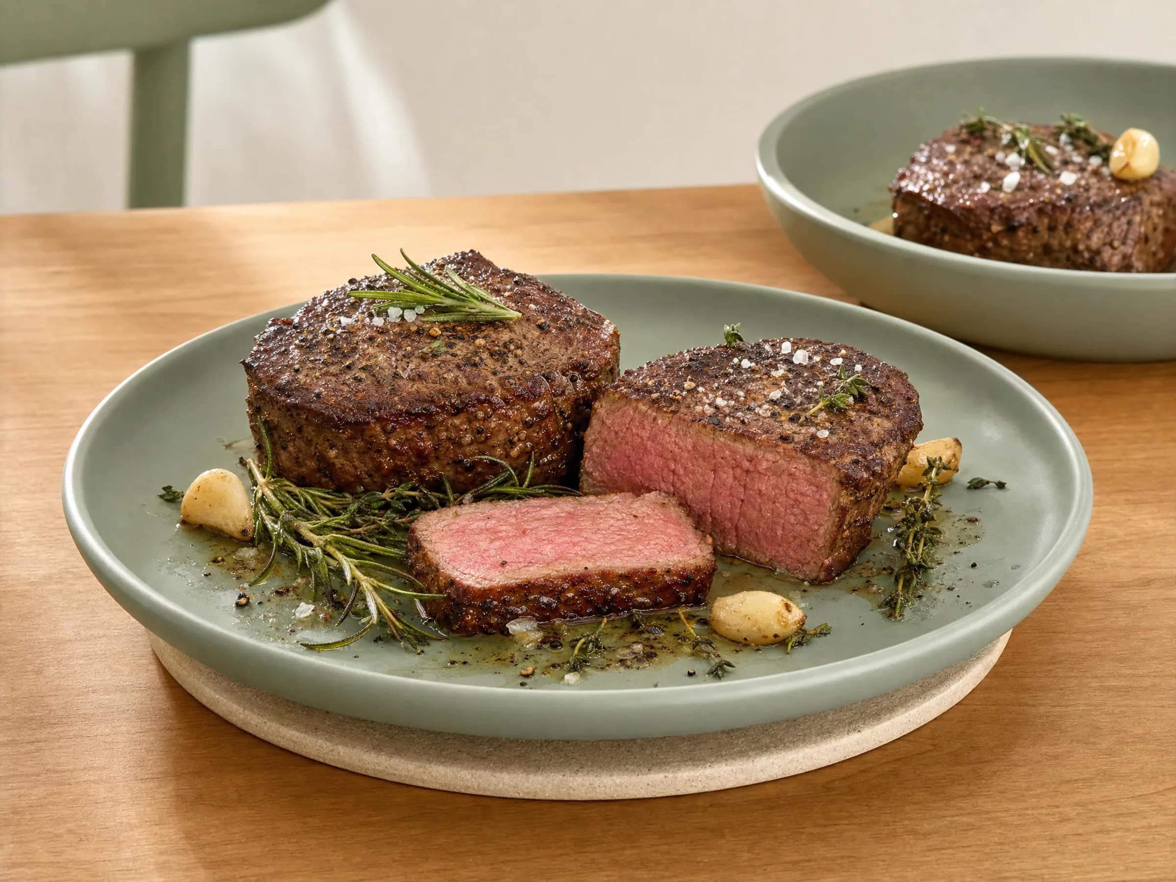 Rinderfiletsteak rosa in der Pfanne braten