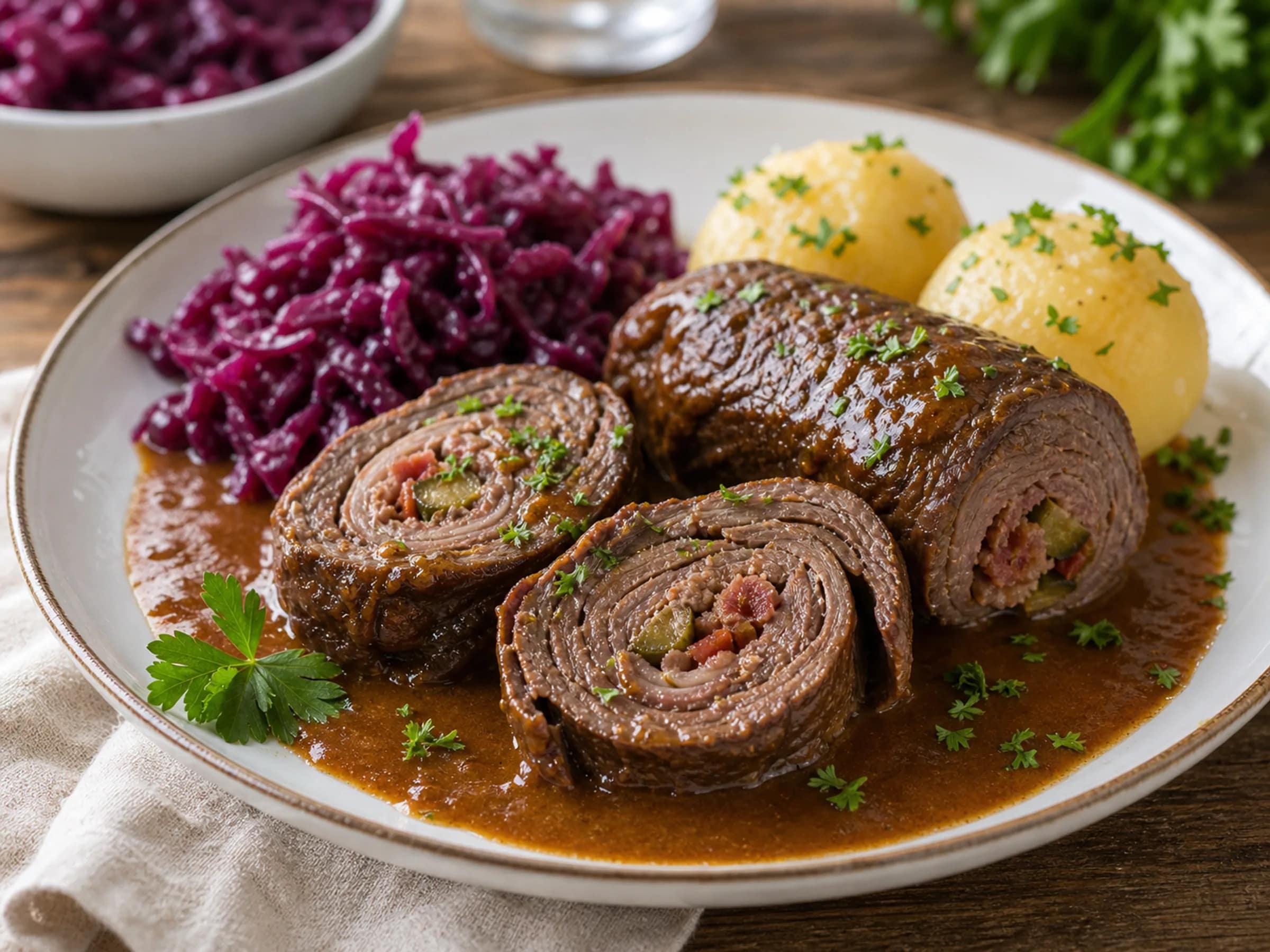 Klassische Rinderrouladen mit kräftiger Sauce
