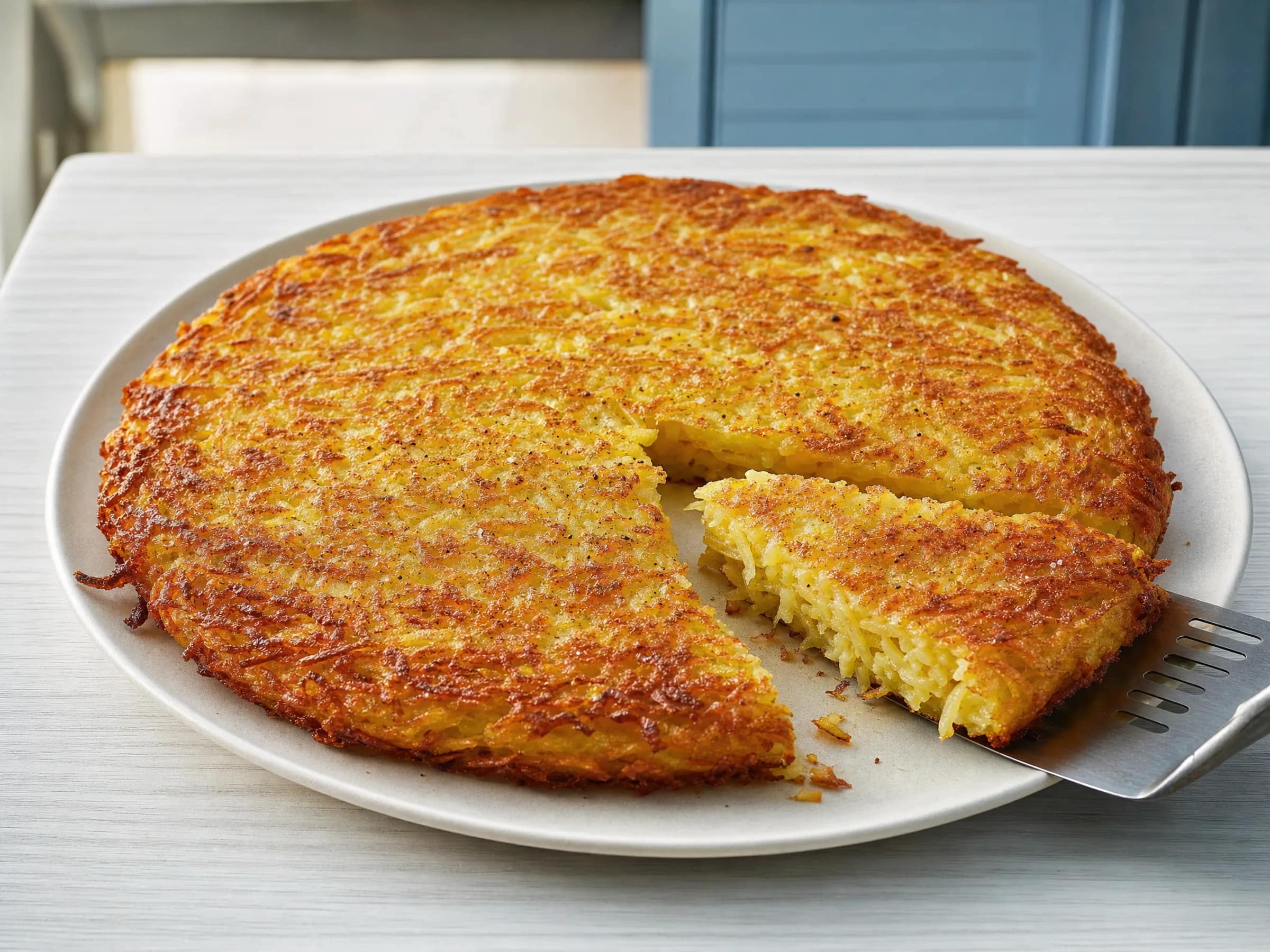 Rösti aus rohen Kartoffeln in der Pfanne