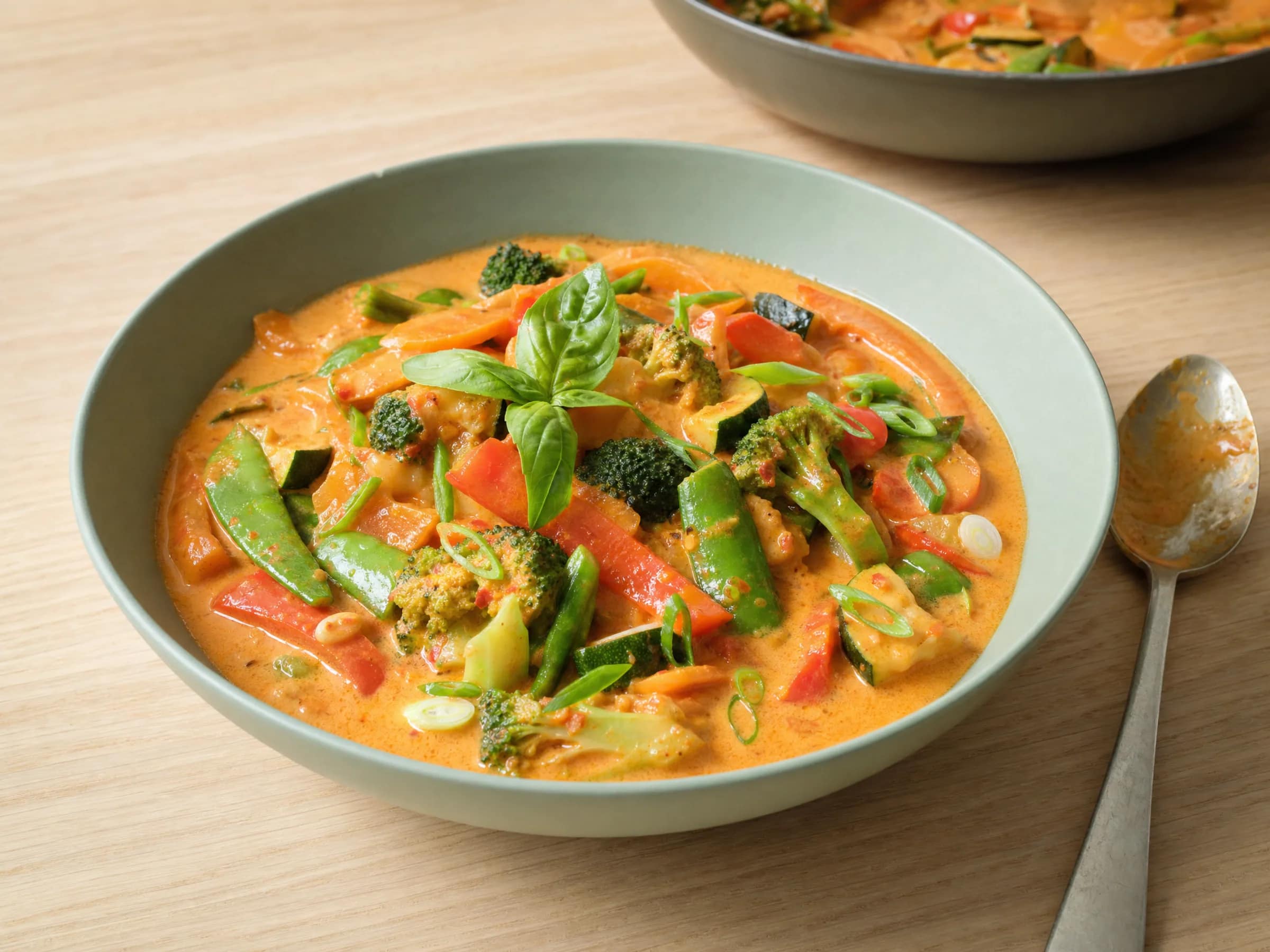 Rotes Thai-Gemüsecurry mit Kokosmilch und roter Currypaste