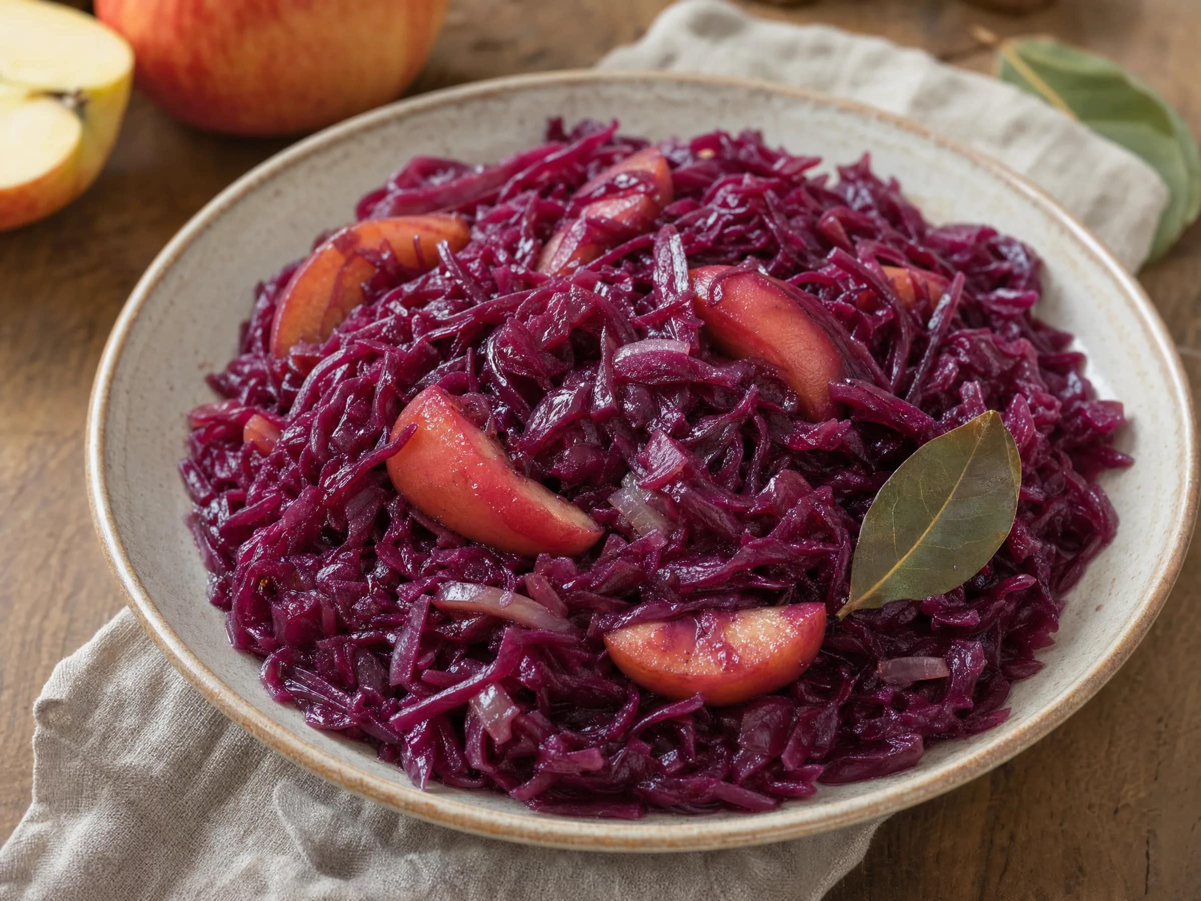 Rotkohl mit Apfel, Apfelsaft und Gewürzen