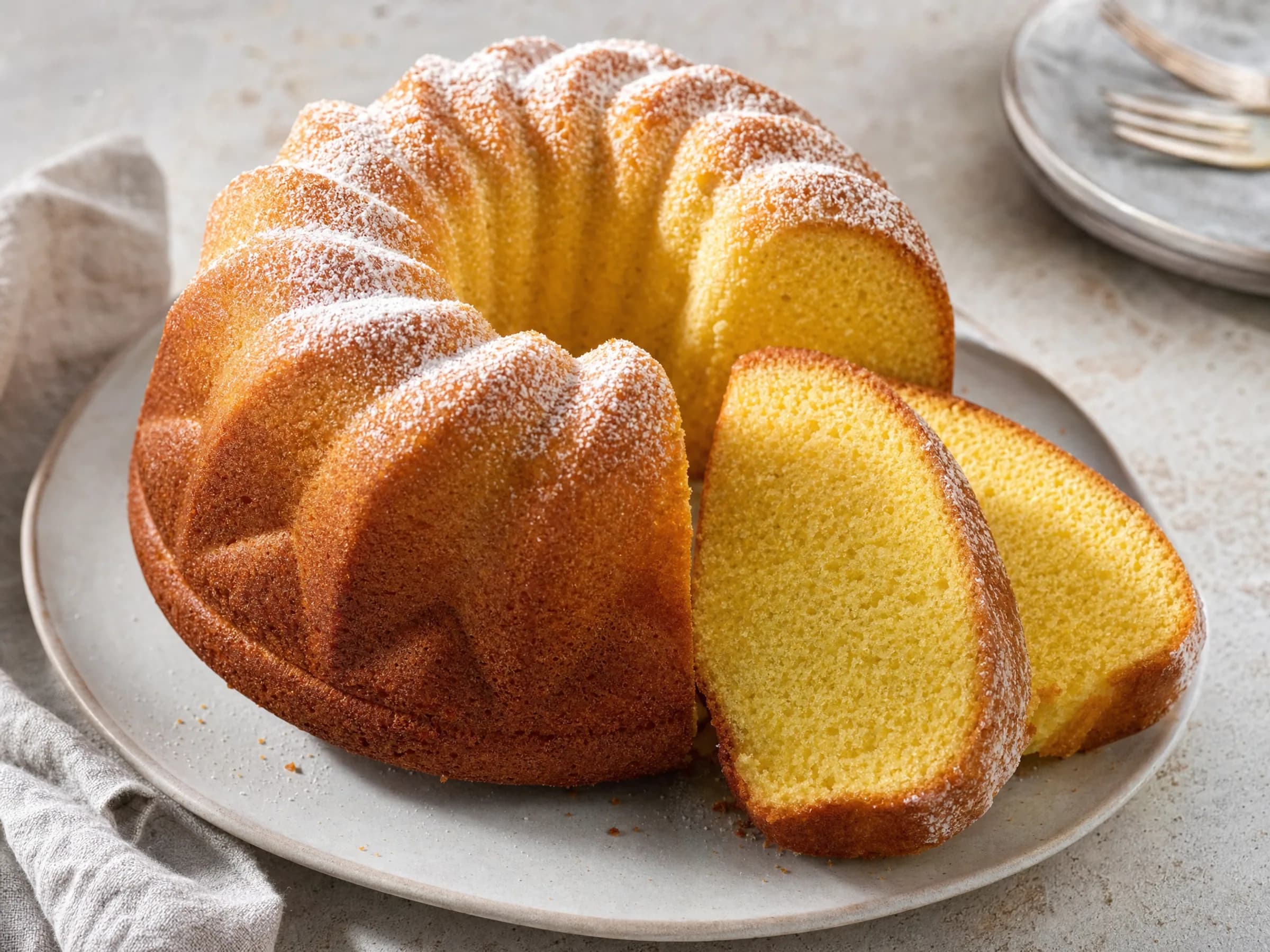 Saftiger Eierlikörkuchen mit Öl aus der Gugelhupfform Rezeptfoto Saftiger Eierlikörkuchen mit Öl aus der Gugelhupfform fertig angerichtet