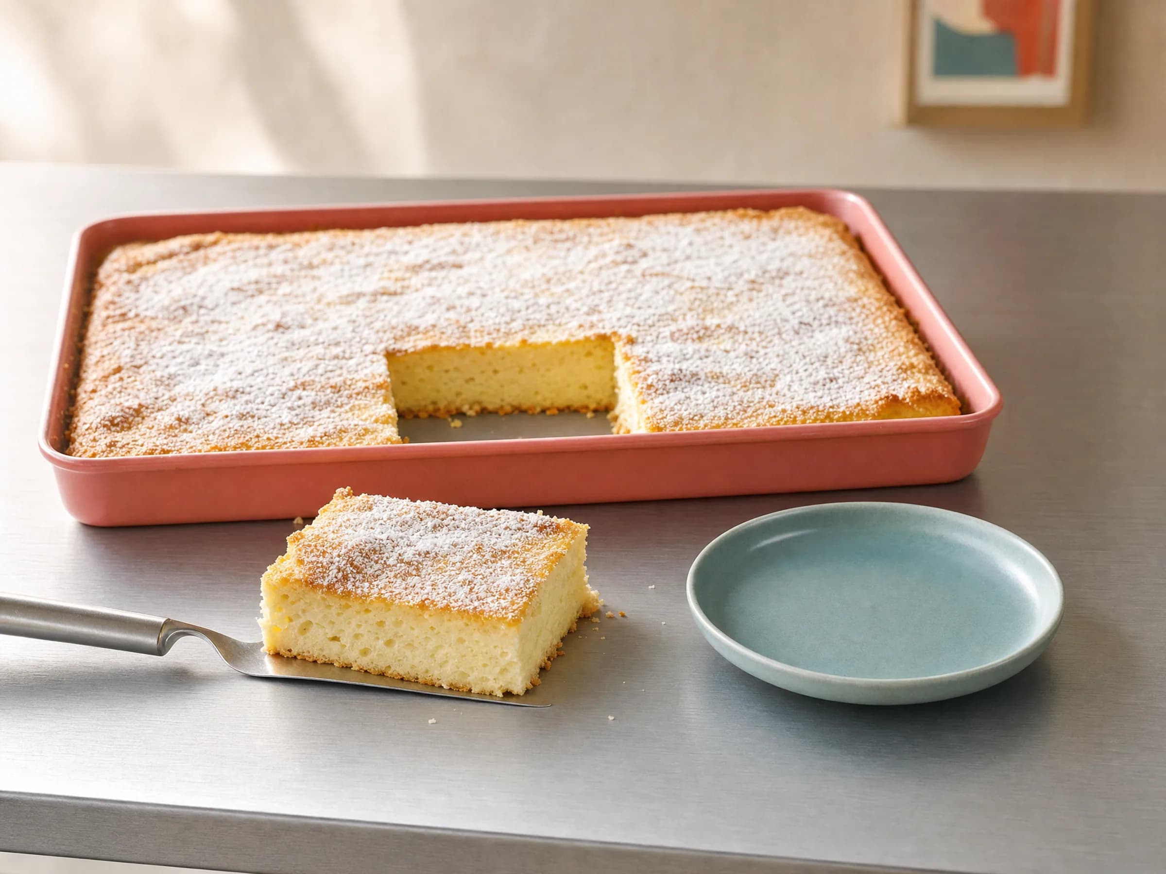 Saure-Sahne-Kuchen vom Blech nach DDR-Art Rezeptfoto Saure-Sahne-Kuchen vom Blech nach DDR-Art fertig angerichtet
