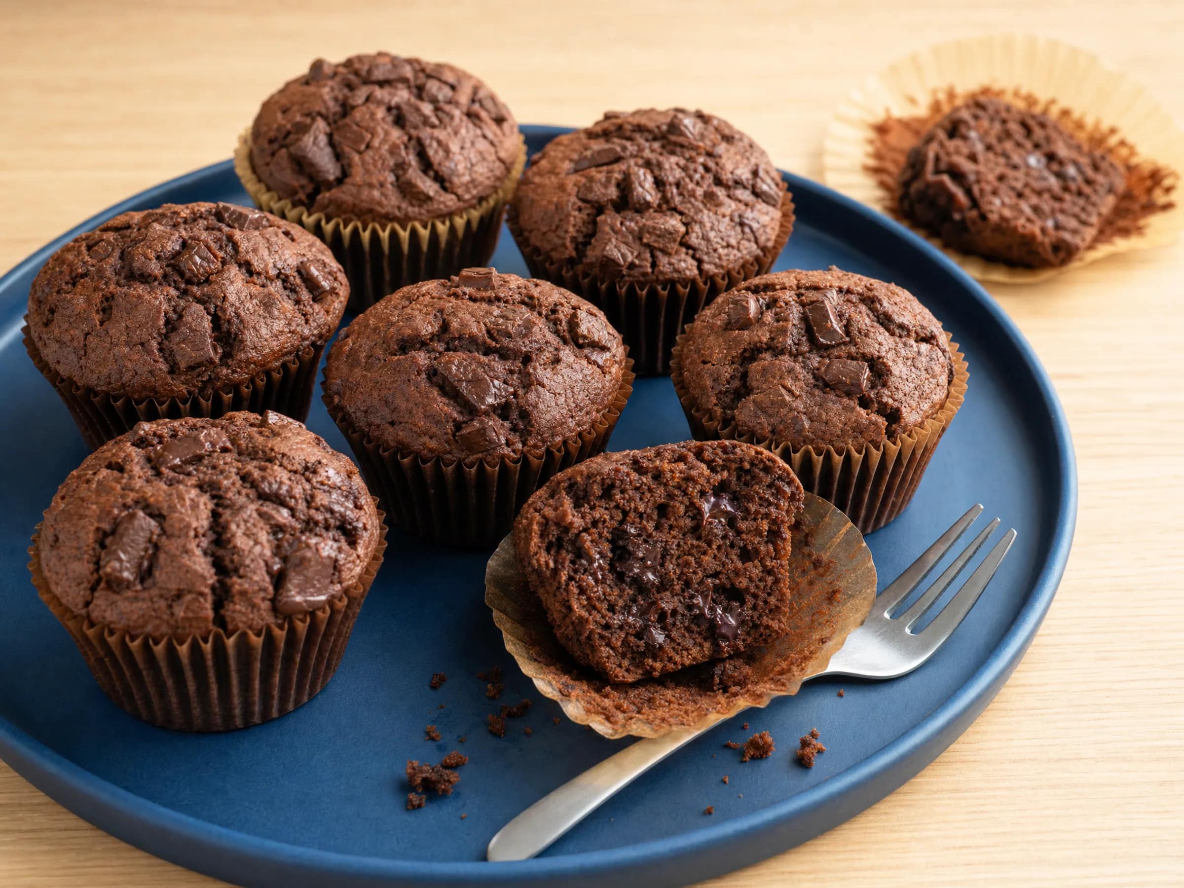 Vegane Schokomuffins mit Apfelmark und Schokostücken