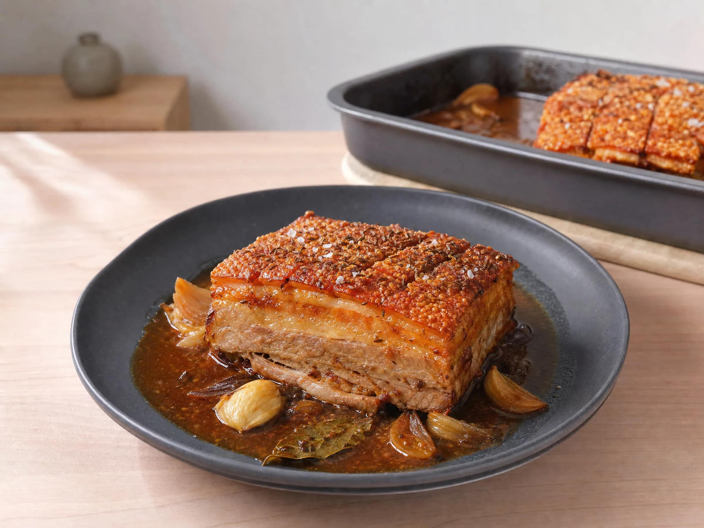 Schweinebauch aus dem Backofen mit Schwarte