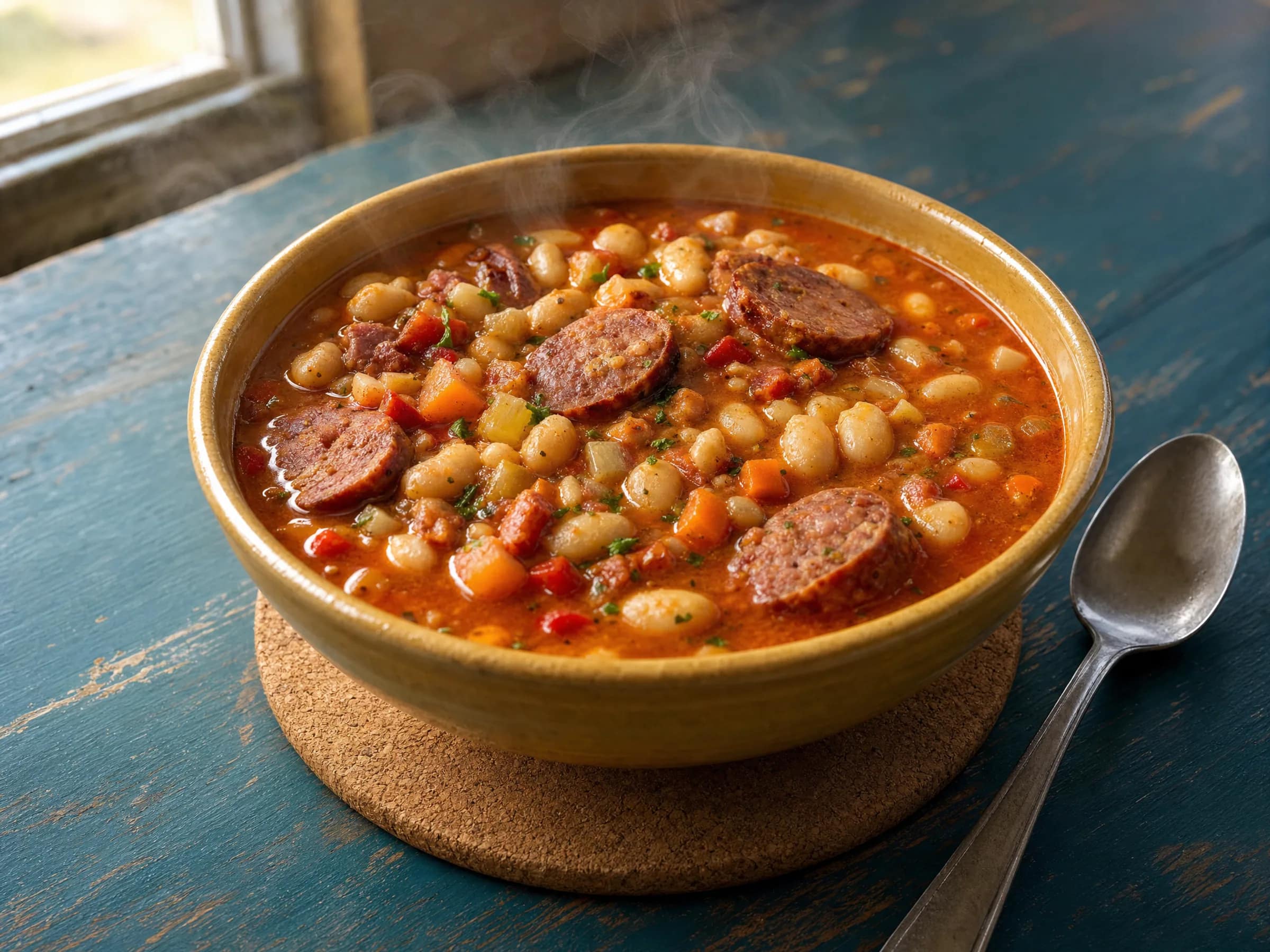 Serbische Bohnensuppe mit Rauchwurst und Paprika