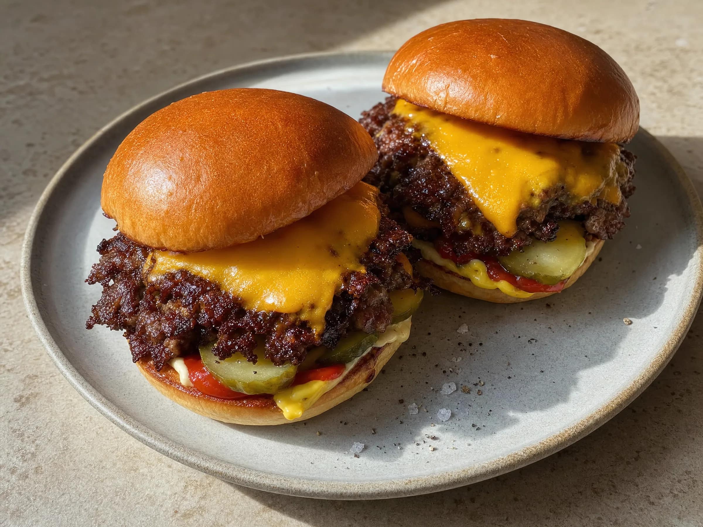Smash-Burger aus der Pfanne mit krosser Kruste