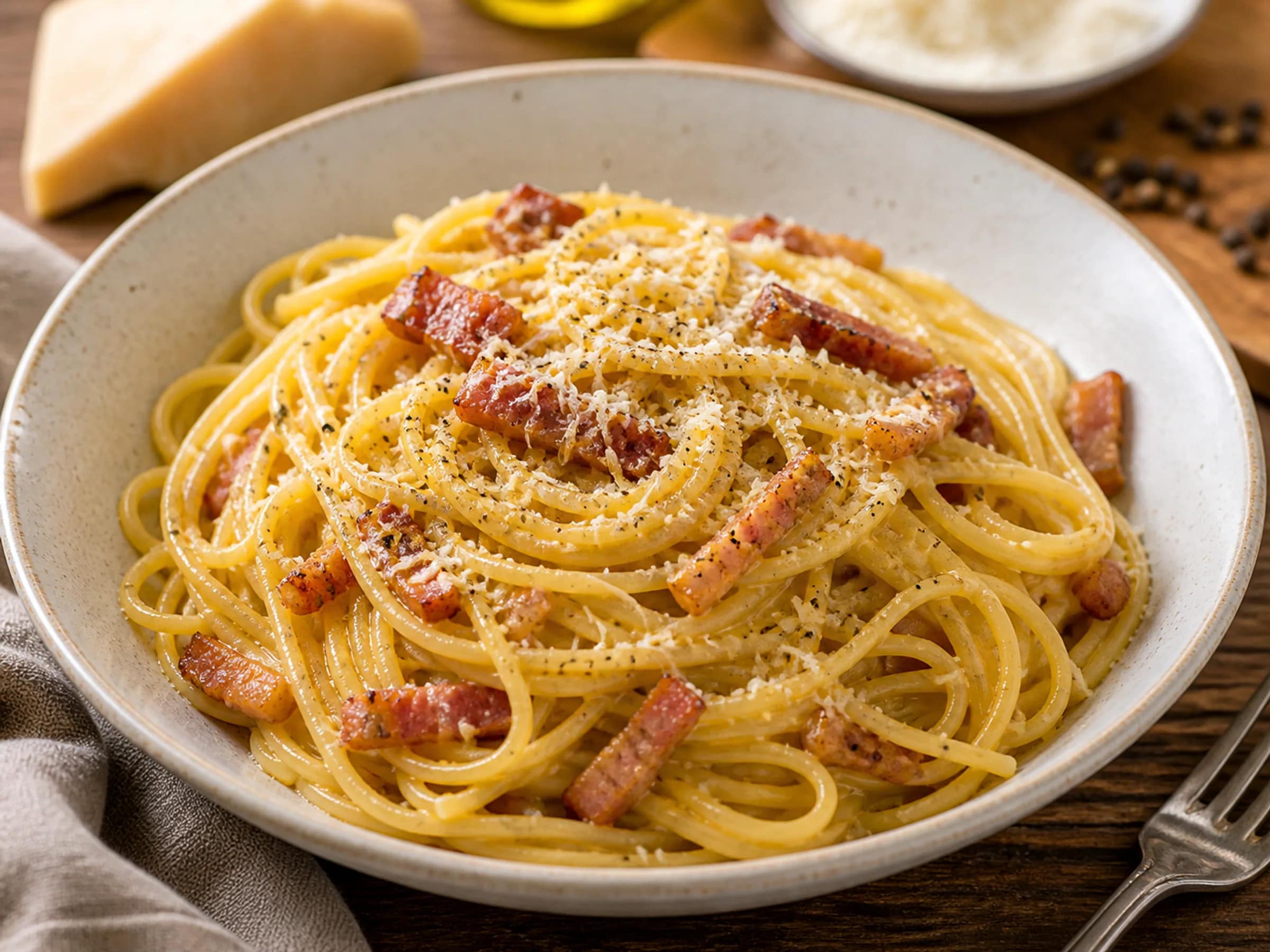 Spaghetti Carbonara ohne Sahne mit Guanciale