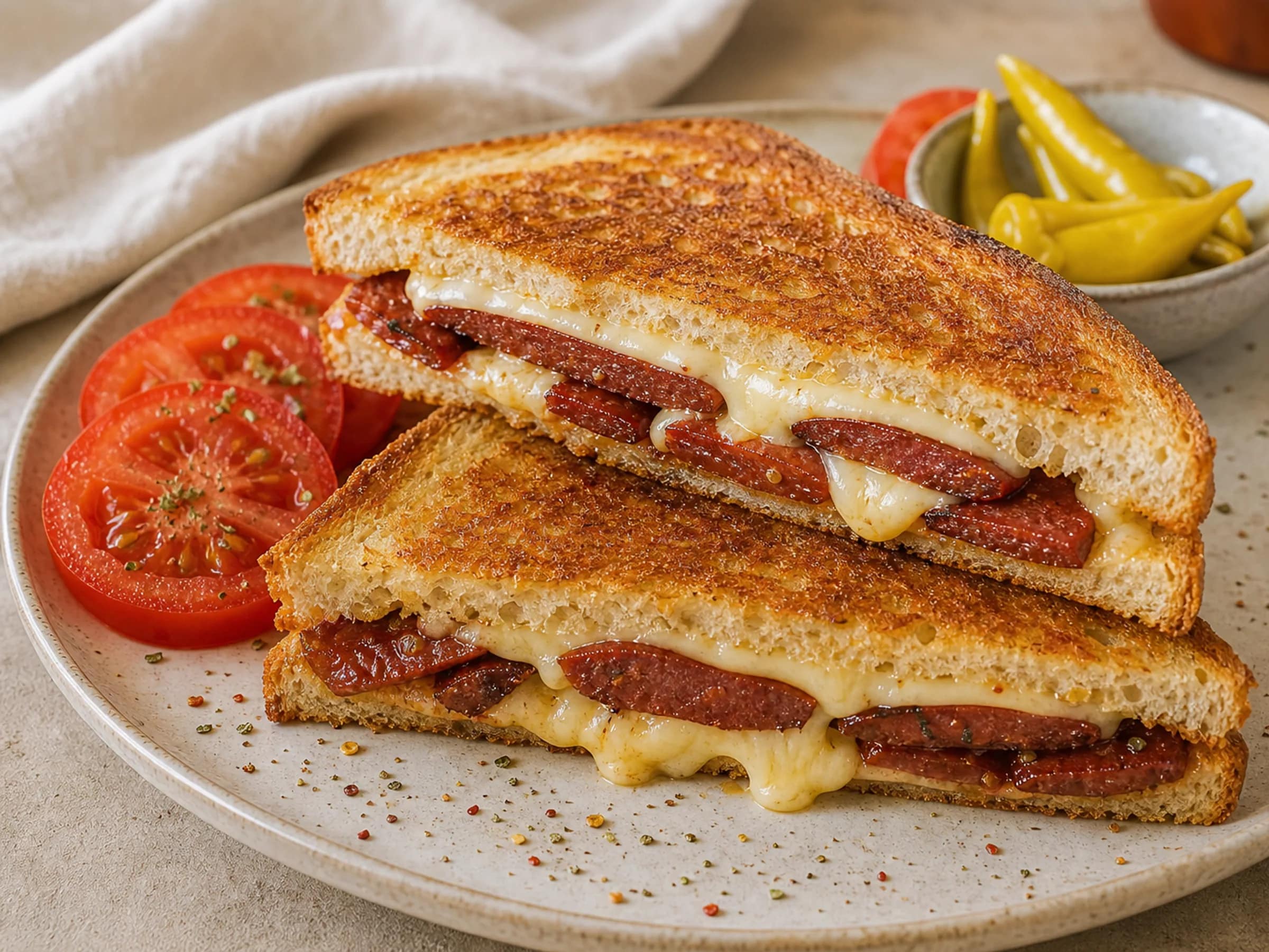 Sucuk-Toast aus der Pfanne mit Käse