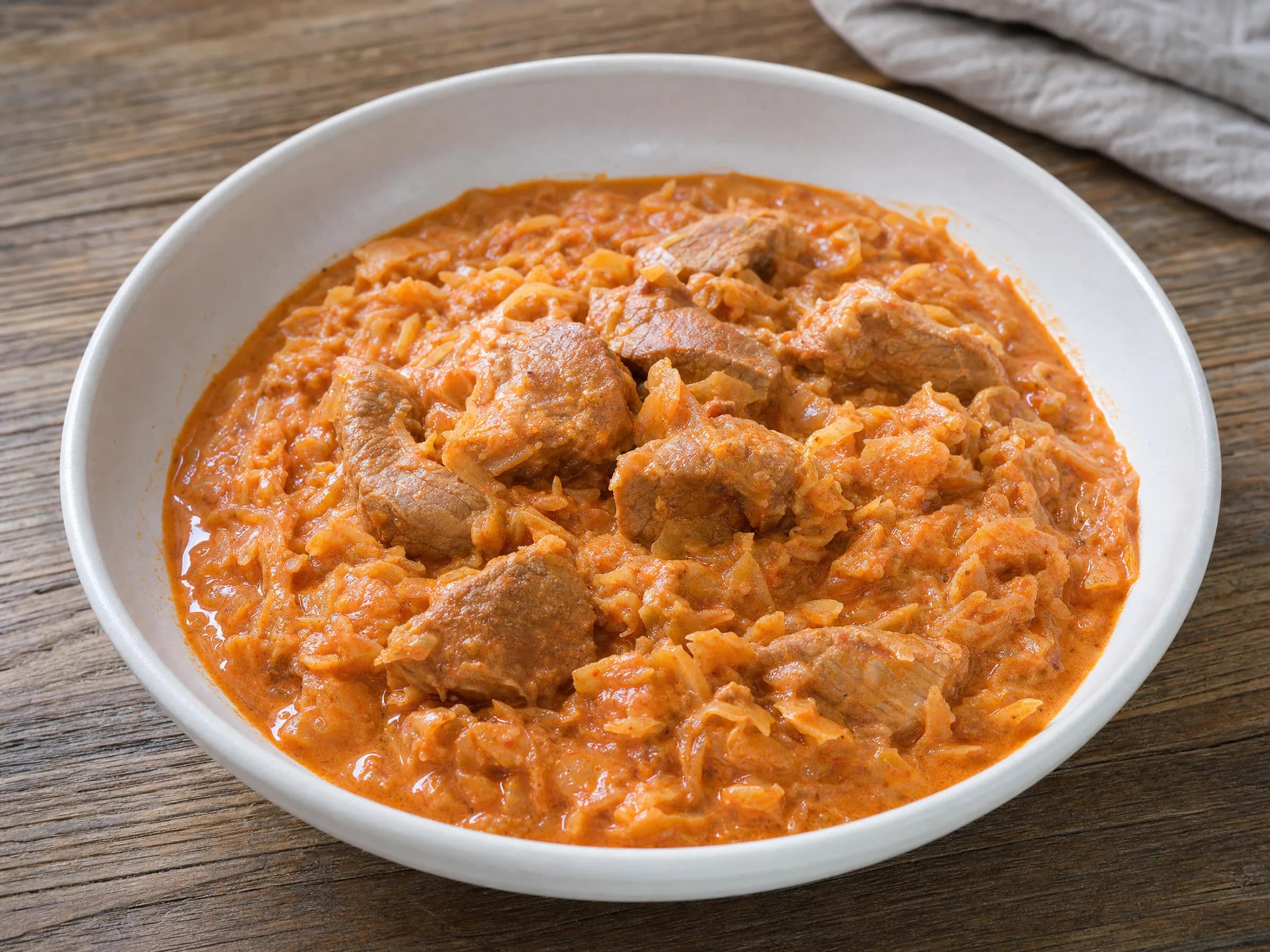 Szegediner Gulasch mit Sauerkraut, Schwein und Sahnebindung