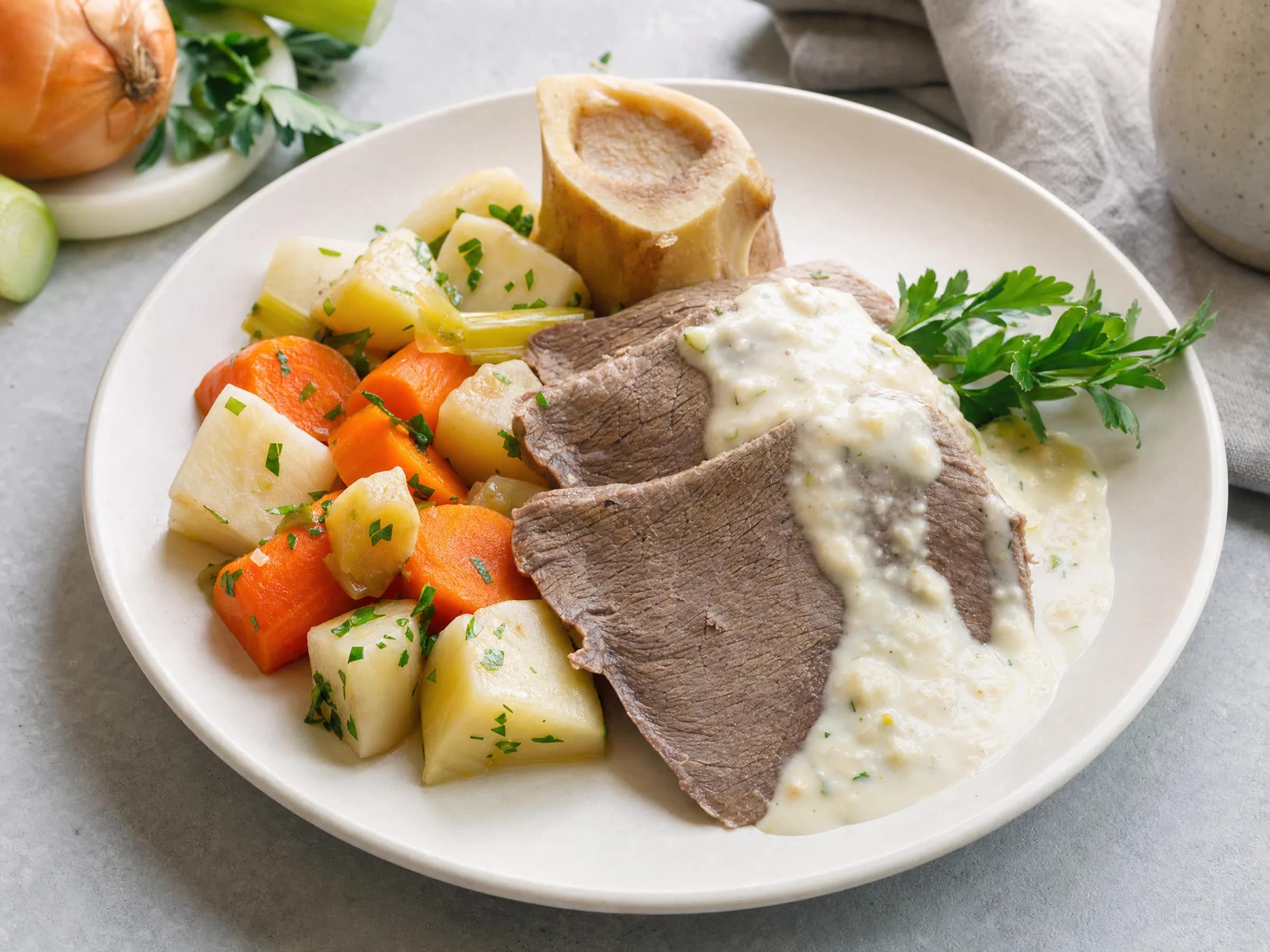 Tafelspitz mit Meerrettichsoße aus dem Sud