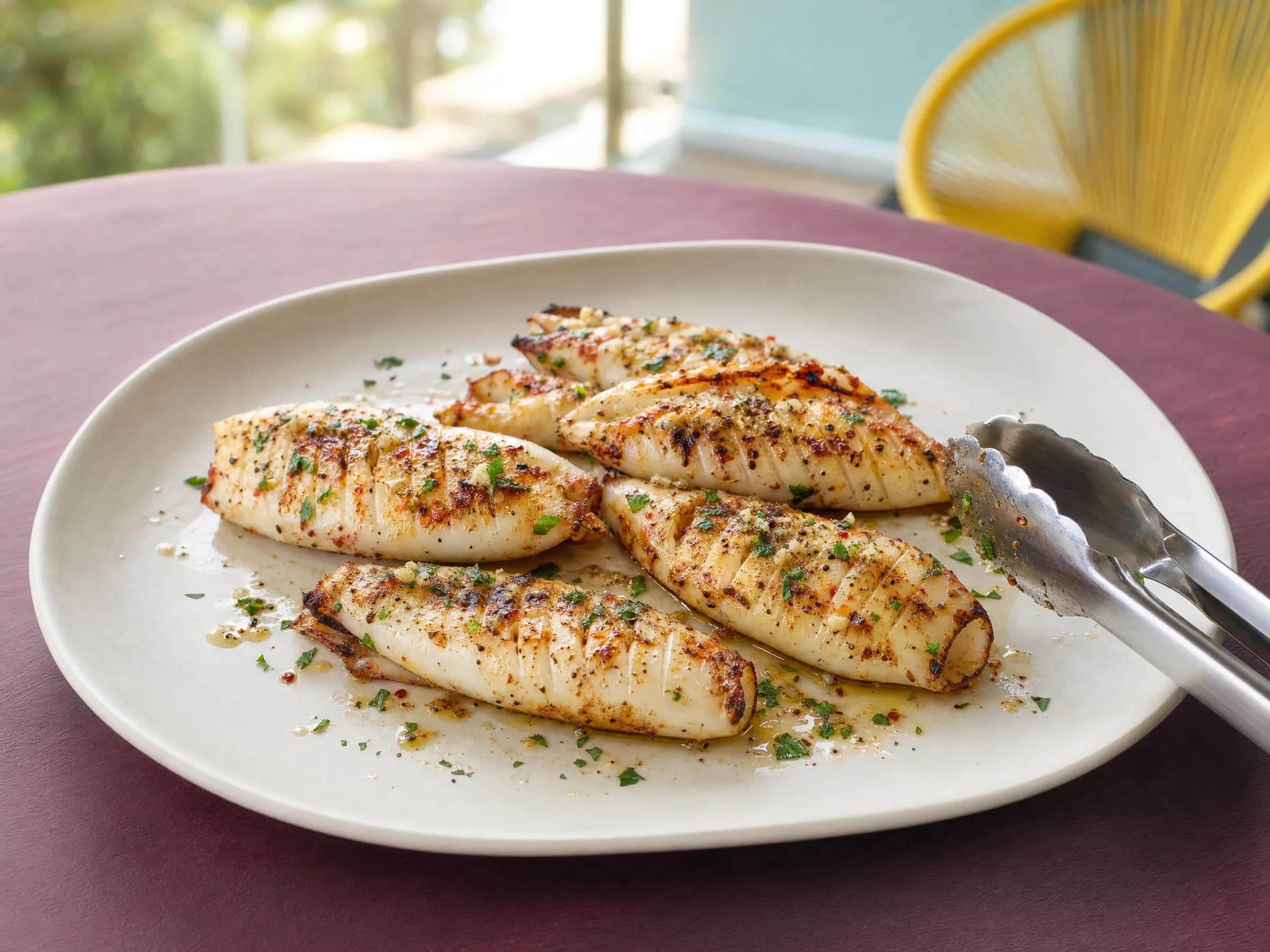 Tintenfisch grillen – Tuben mit Knoblauch und Zitrone