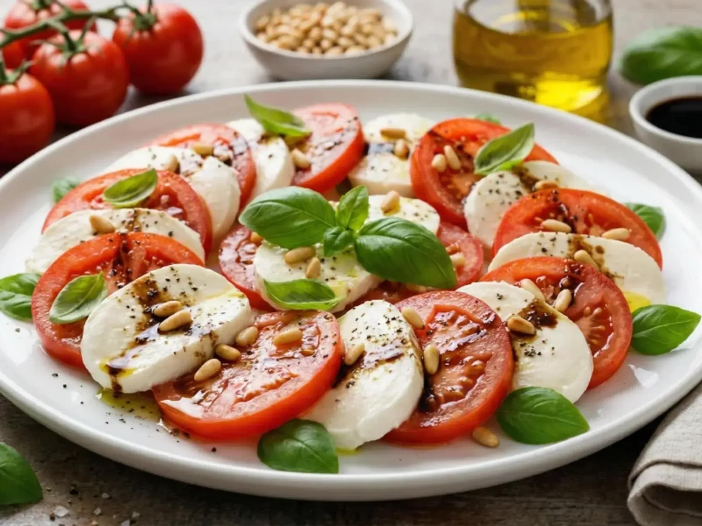 Caprese-Salat mit Pinienkernen und Balsamico