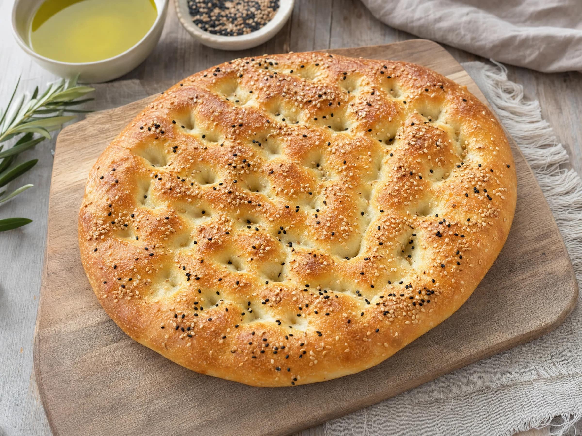 Fladenbrot türkisch luftig mit Sesamkruste