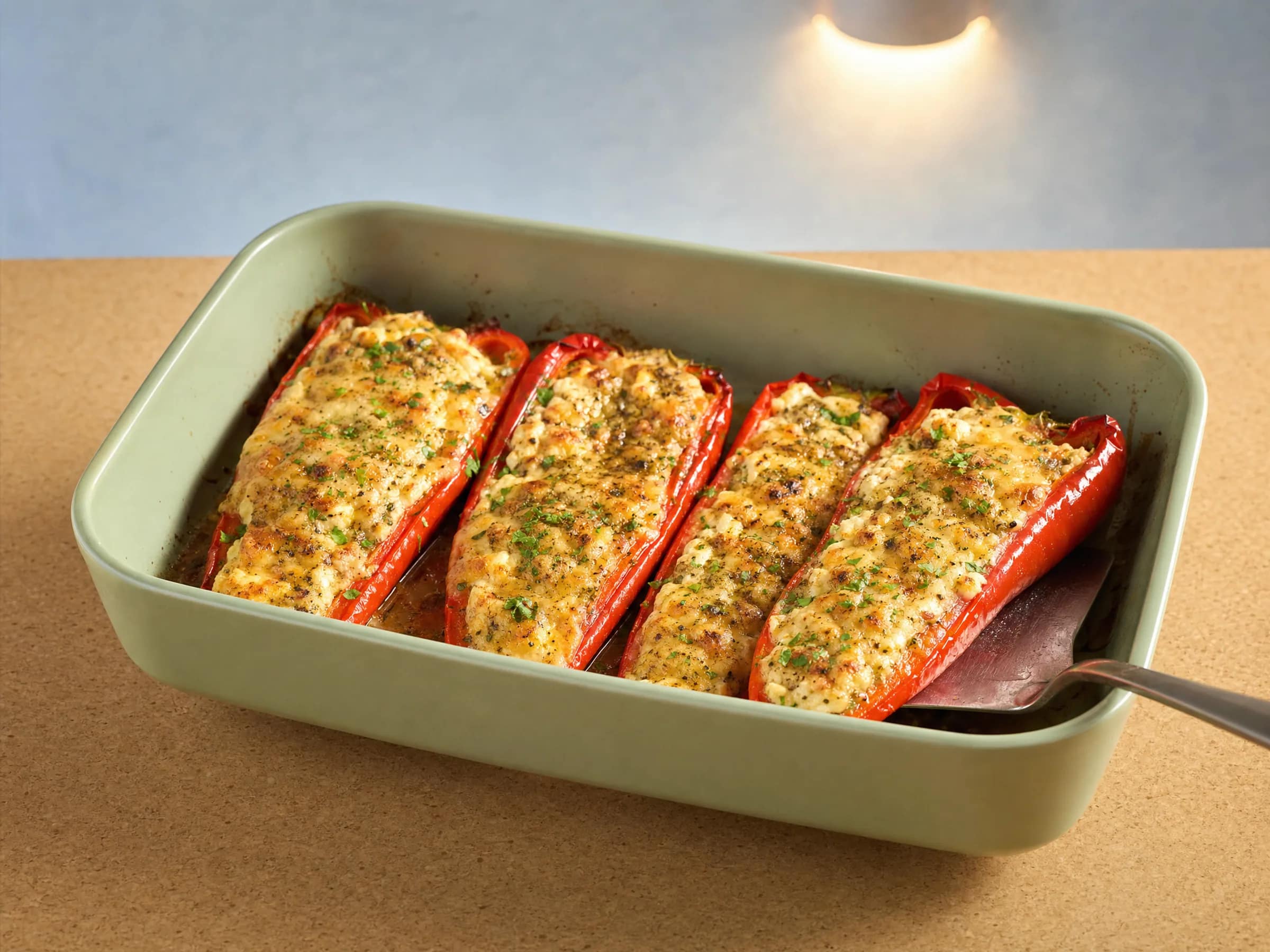 Überbackene Spitzpaprika mit Feta und Gouda aus dem Ofen