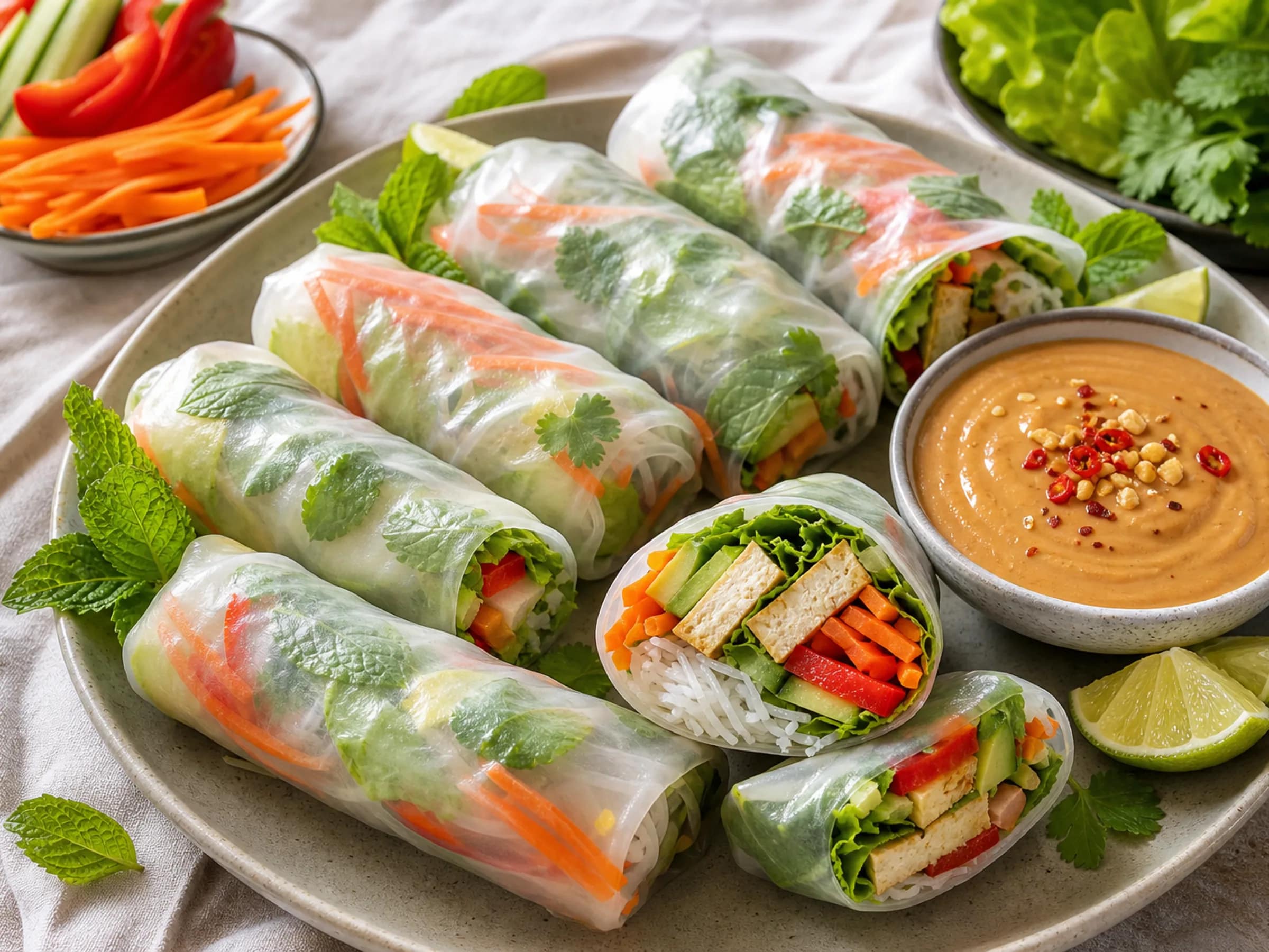 Vietnamesische Sommerrollen mit Erdnussdip