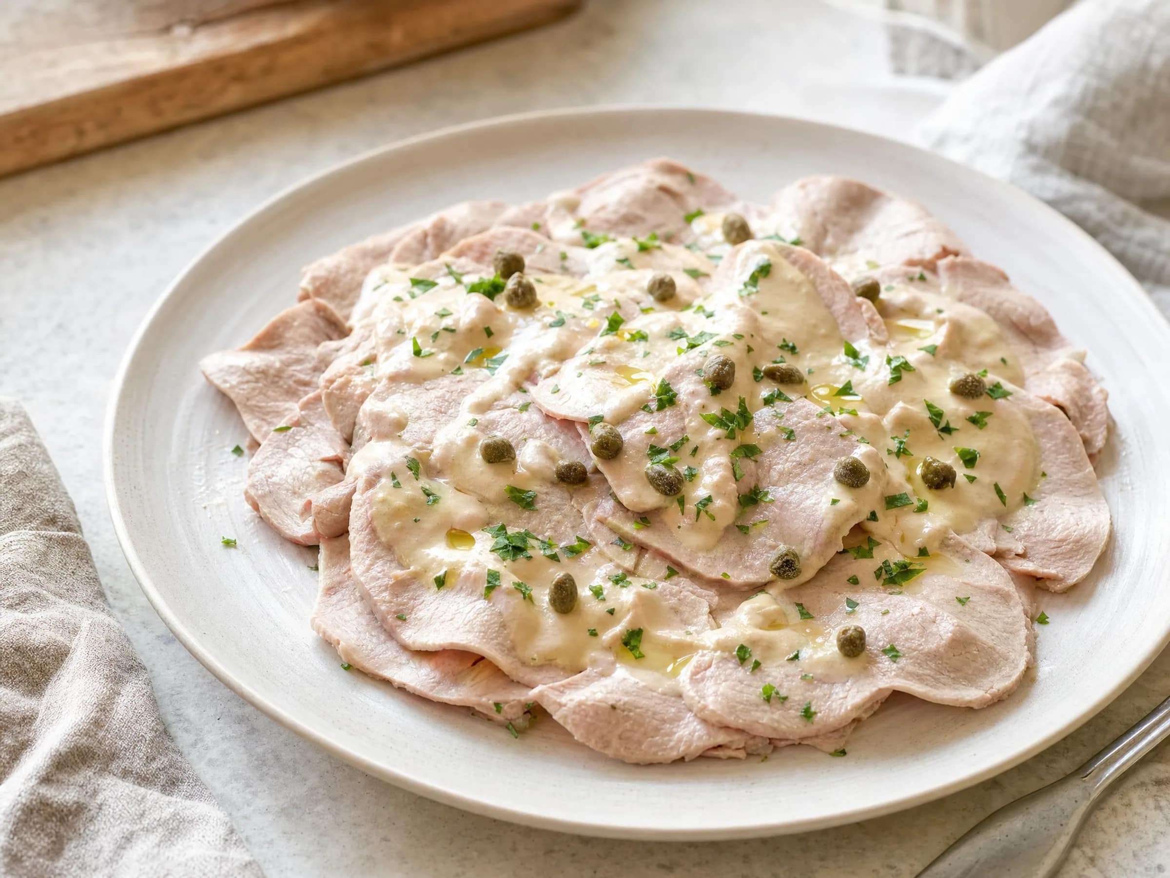 Vitello Tonnato mit Kalbsnuss und Thunfisch-Kapern-Sauce