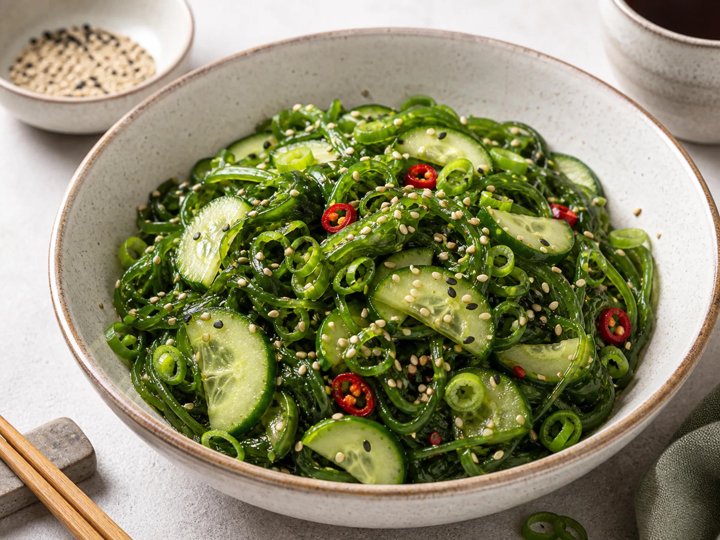 Wakame-Salat mit Gurke und Sesam