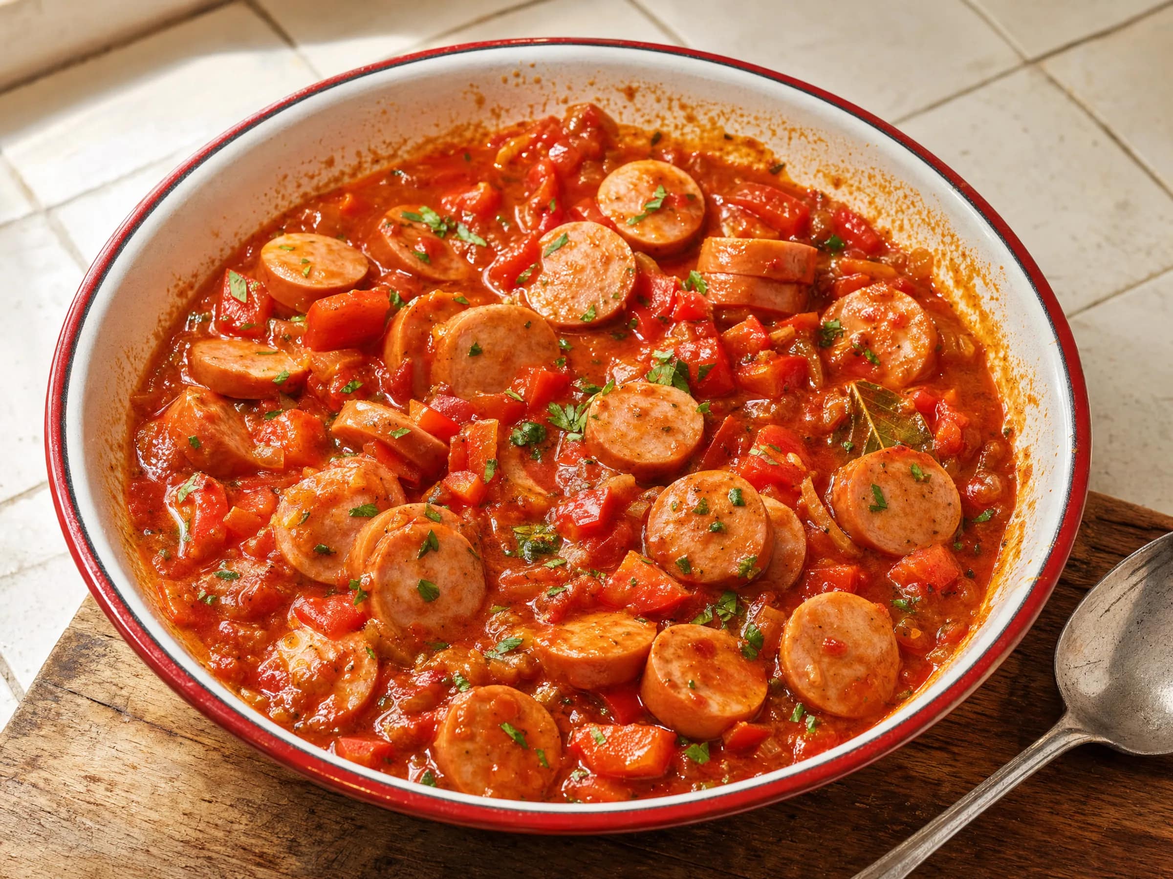 Wurstgulasch mit Wiener Würstchen und Paprika