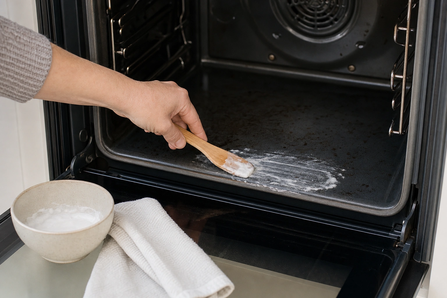 Realistische Bildanleitung zu „Backofen reinigen: eingebrannte Reste schonend lösen“